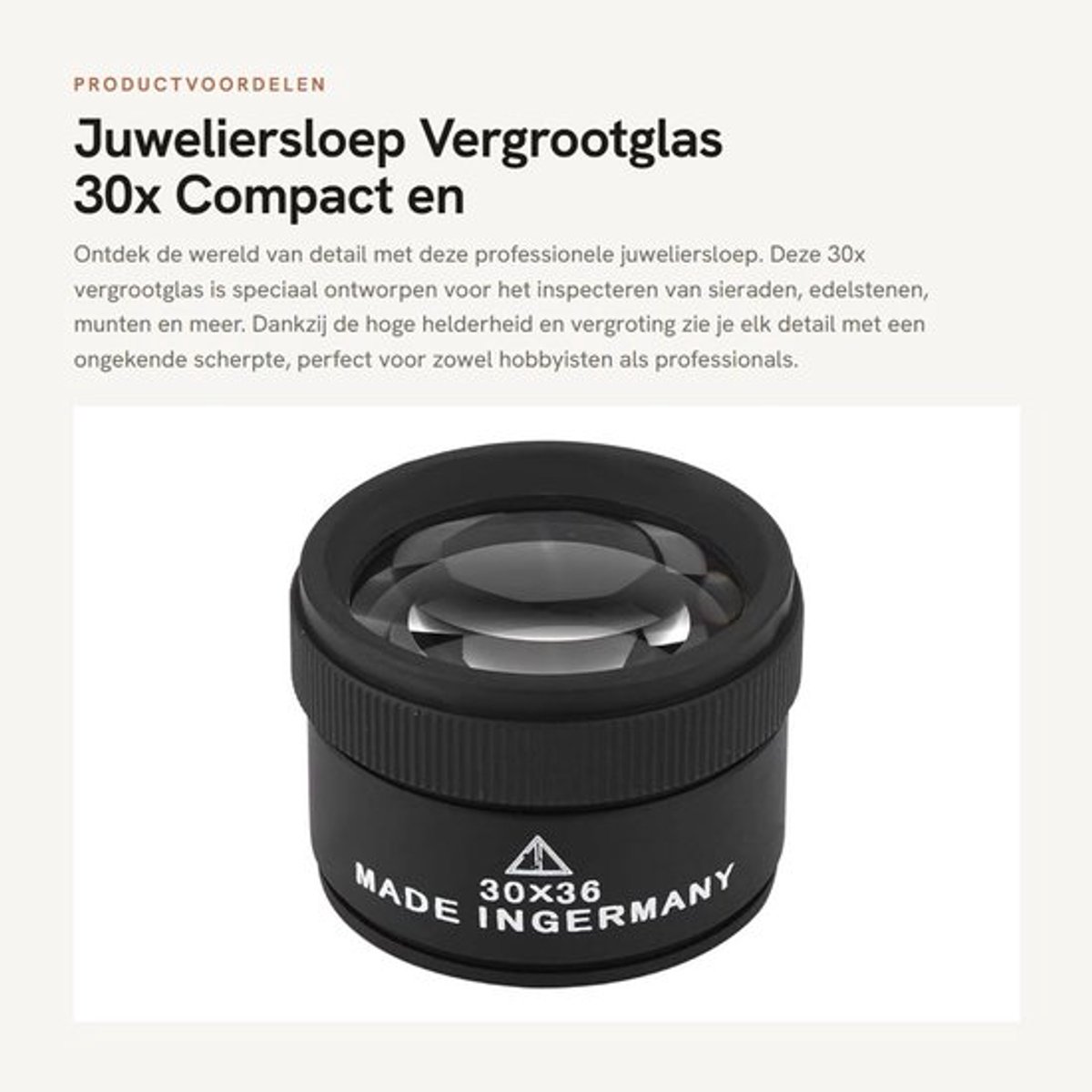 Juweliersloep - Vergrootglas 30x - Compact en lichtgewicht - Ideaal voor sieraden en munten - Professioneel gebruik - Geschikt voor hobby...