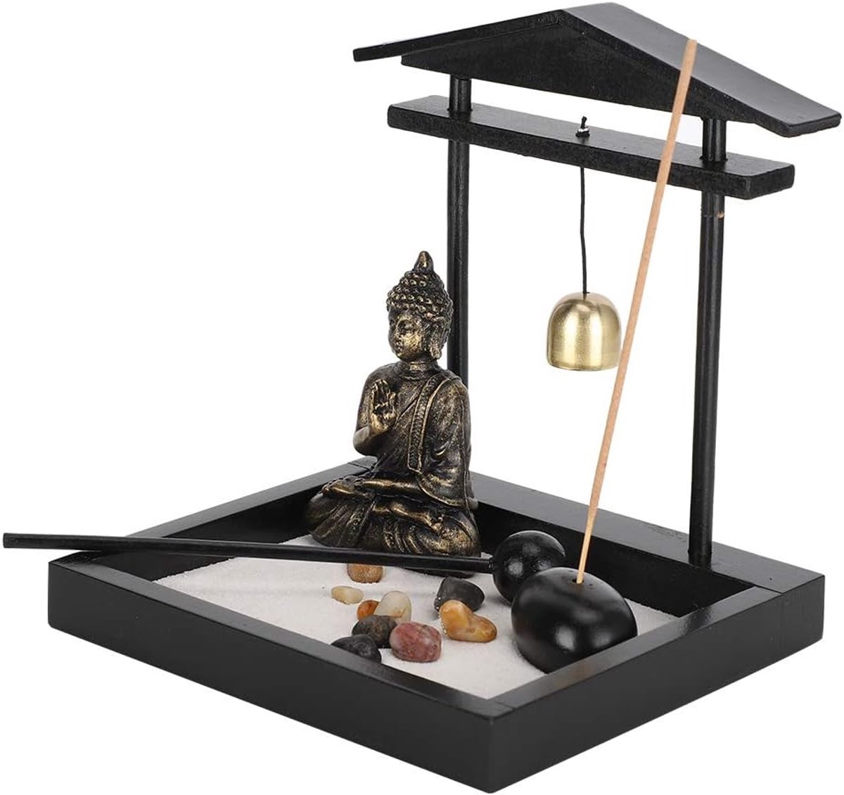 Zen tuin set - zitende Boeddha beeld - inclusief wierookhouder - creëer een harmonieuze sfeer - ShopVlot