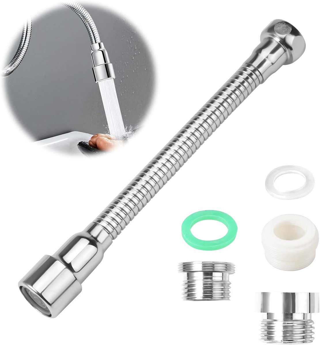 Waterkraan Verlenging 20cm - RVS - Bubbeluitloop - Bespaart water - ShopVlot