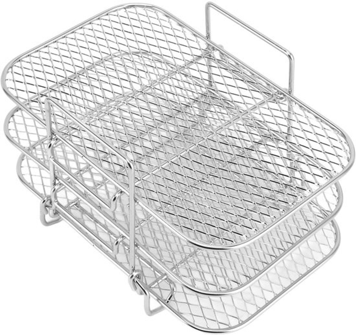 Air Fryer Rack 3-laags - Roestvrij Staal - Stapelbaar - Magnetron/Oven Veilig - Geschikt voor Bakken - Verbeterde Luchtcirculatie - Kookrek