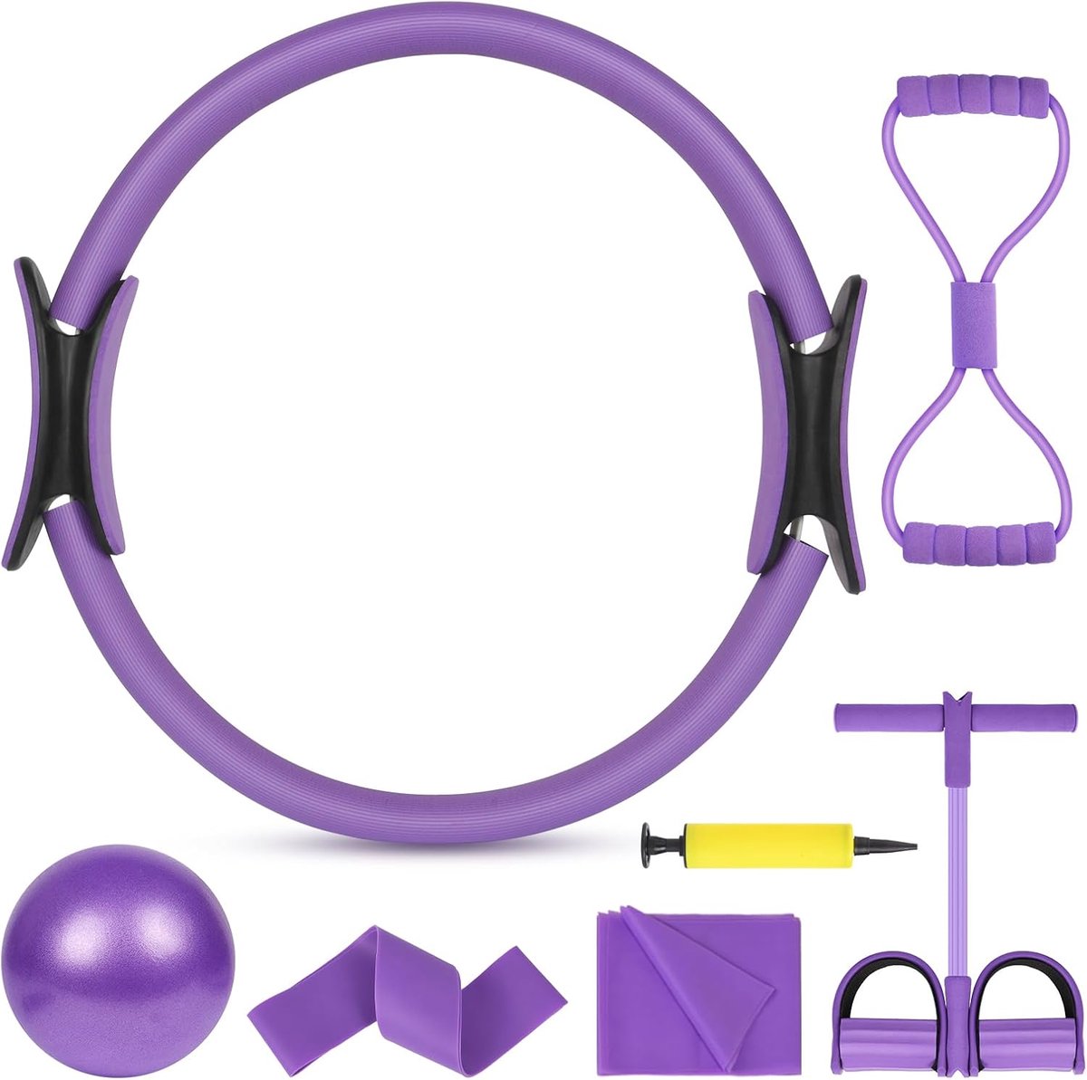 Pilates Ring Set 38 cm - Dubbel Gewatteerde Handvatten - Inclusief 6 Accessoires - Ideaal voor Core Training - ShopVlot