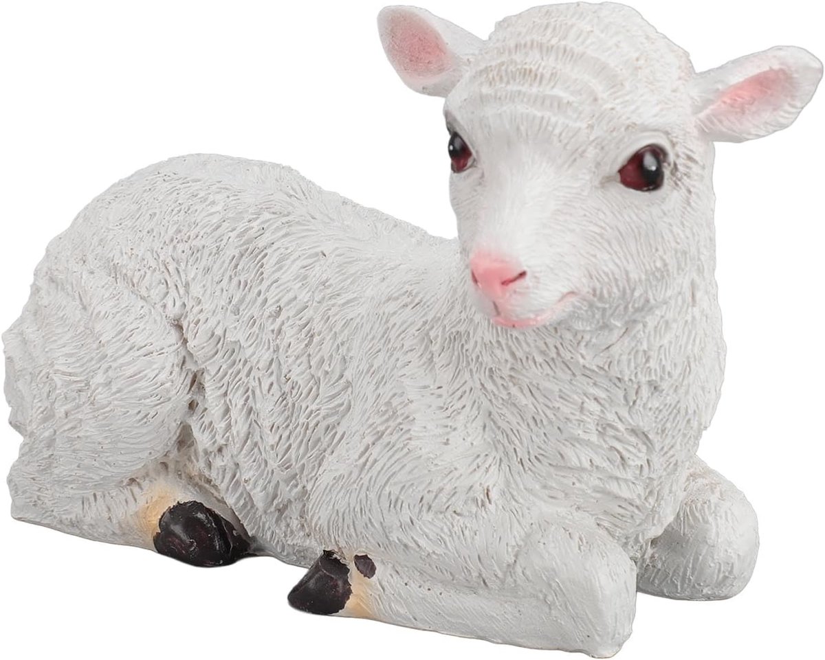 Schaap beeld liggend lam - Kunststof - Duurzaam en weerbestendig - Decoratie voor tuin of huis - ShopVlot