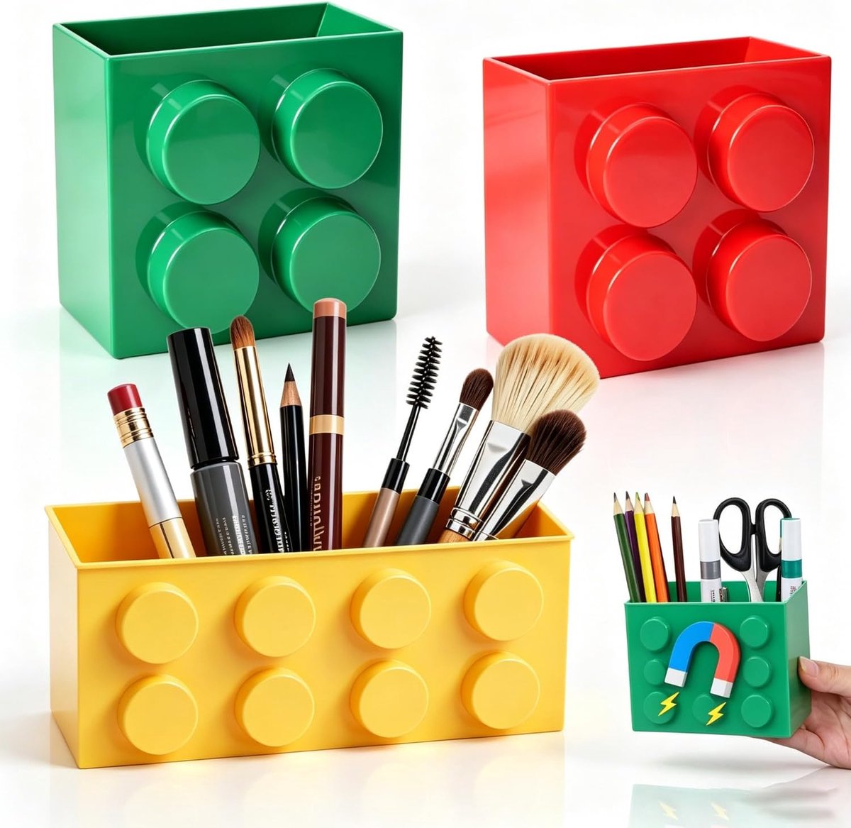 Magnetische penhouder set - 3 baksteenvormige houders - meerkleurig - ideaal voor kantoor en huis - ShopVlot