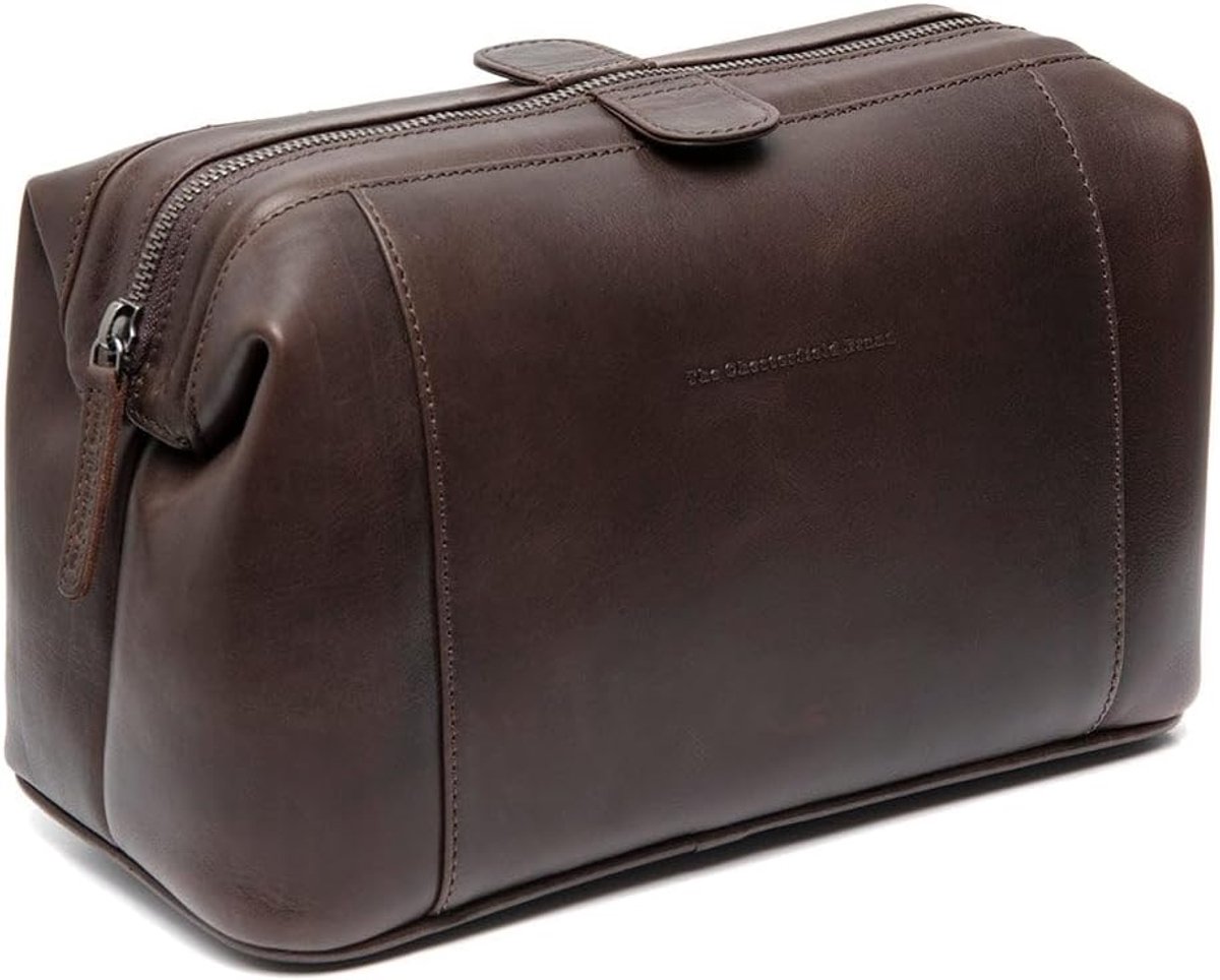 Toilettas 28x14,5x14,5 cm - Bruin leer - Elegant design - Ideaal voor reizen - ShopVlot