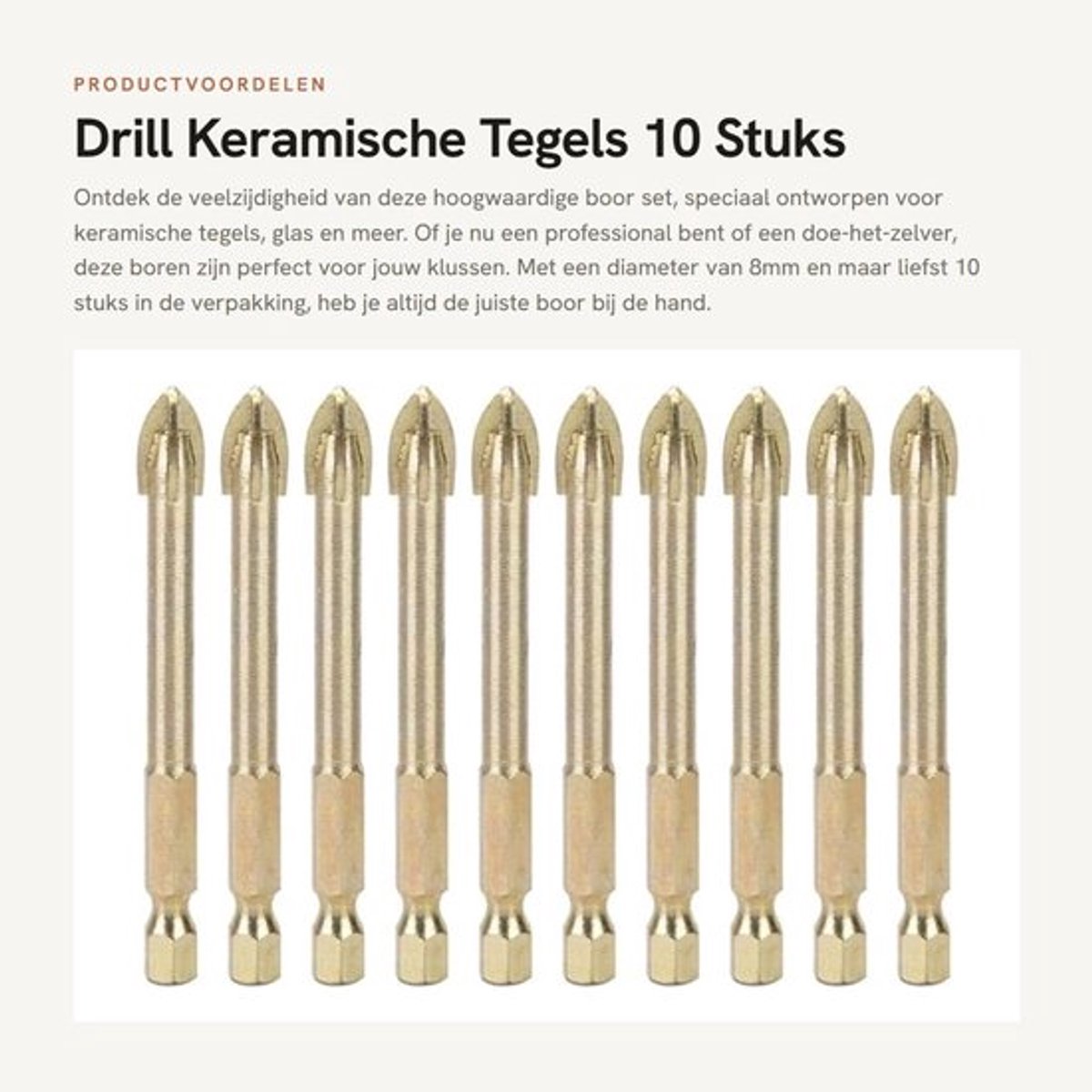 Drill - Keramische Tegels - 10 Stuks 8mm - Harde Legering - Snelle Boorervaring - Geschikt voor Glas en Hout - 10 Stuks