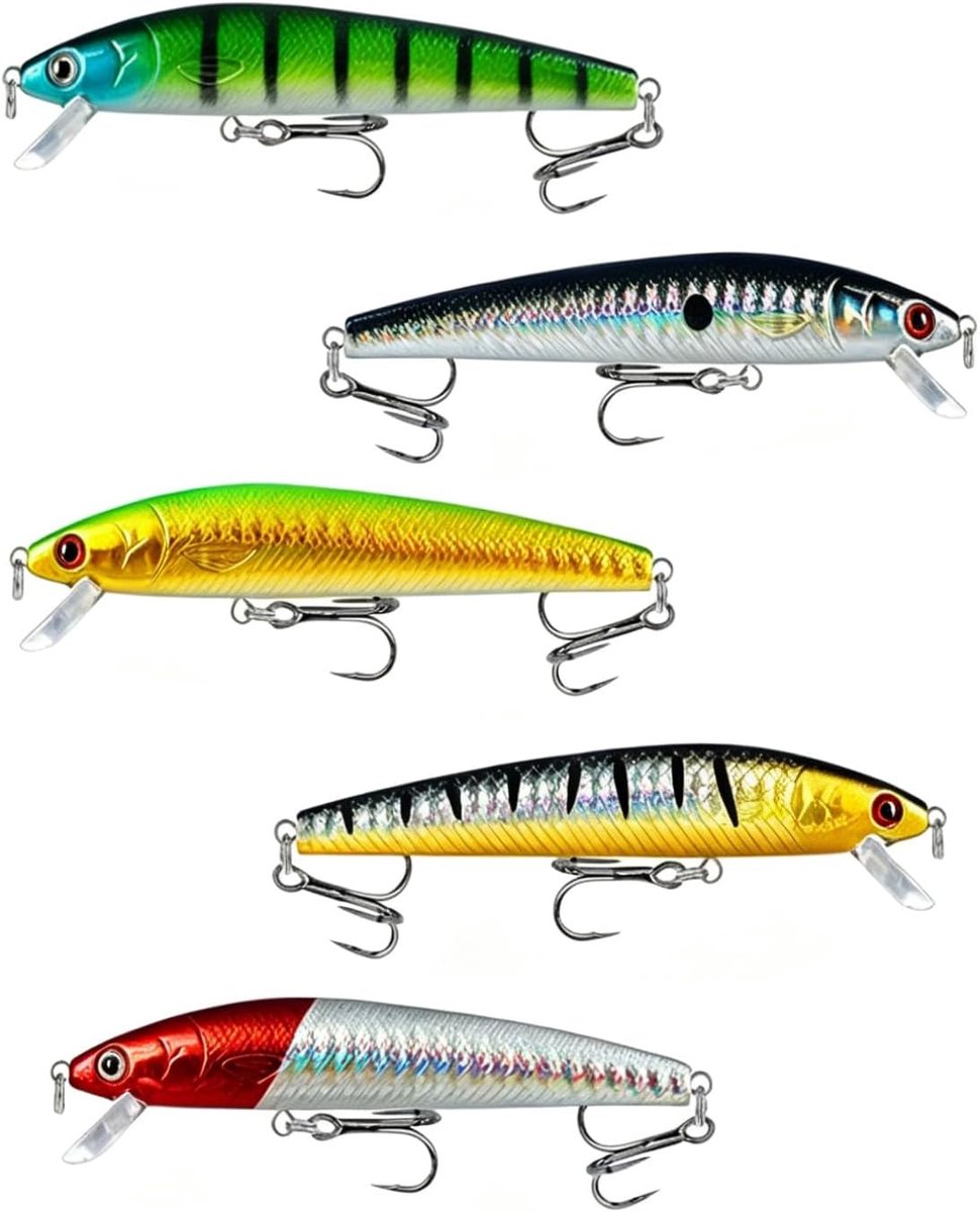 Kunstkunstaas 5 stuks - levensecht voor vissen - 10 cm drijvende Minnow - ideaal voor zwarte baars en snoek - ShopVlot