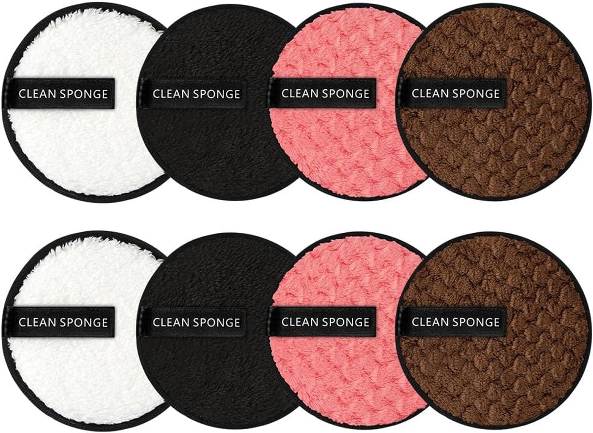 Make-up remover pads 8 stuks - herbruikbaar - dual-actieve texturen - voor grondige reiniging - ShopVlot