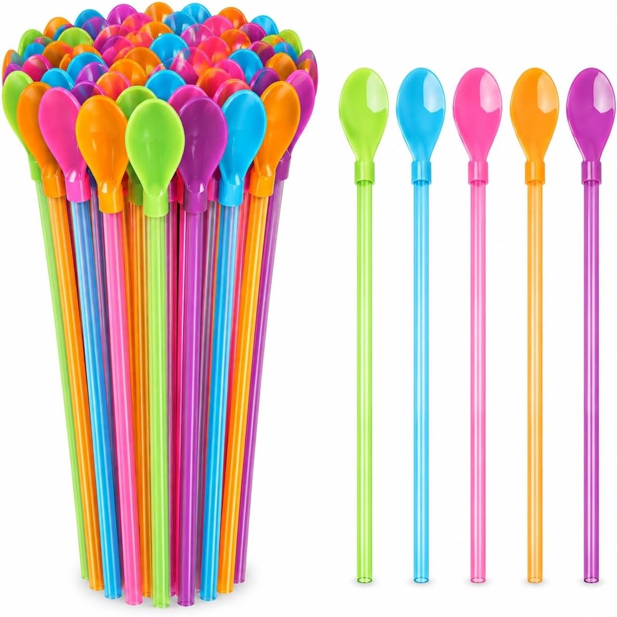 Paille voor granité 30 stuks - 2-in-1 plastic slush-rietje met lepel - herbruikbaar en kleurrijk - ShopVlot