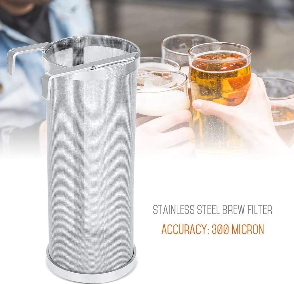 SnelShoppen - Hop Spider Bierfilter 300 Micron RVS, Professionele Bierbrouwerij Filter voor Thuis, Geschikt voor Brouwketels en Keggen, 10 x 25.5 cm