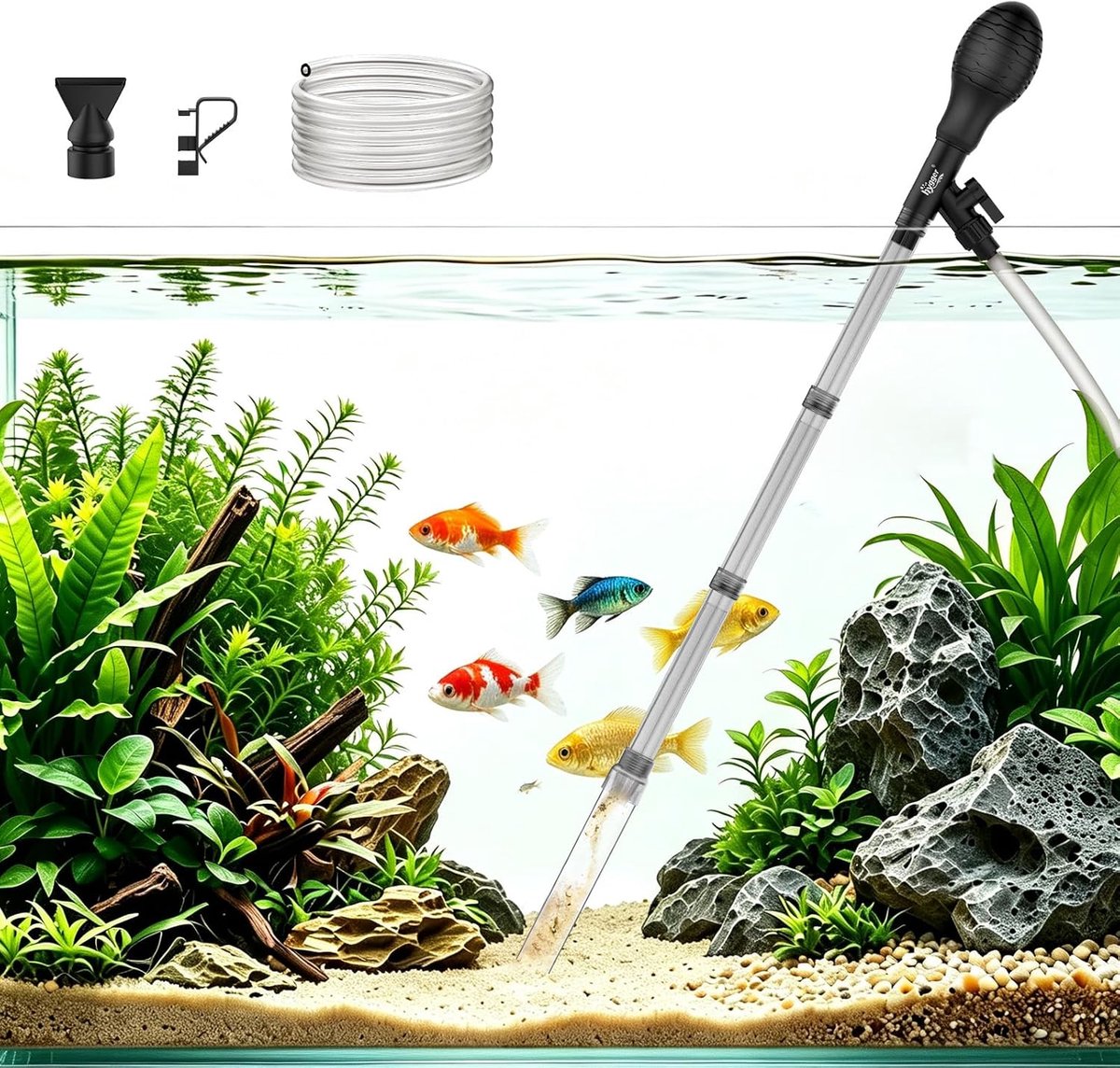 Aquariumzuiger (S) - compact - waterwissel en zandwassen - eenvoudig in gebruik - ShopVlot