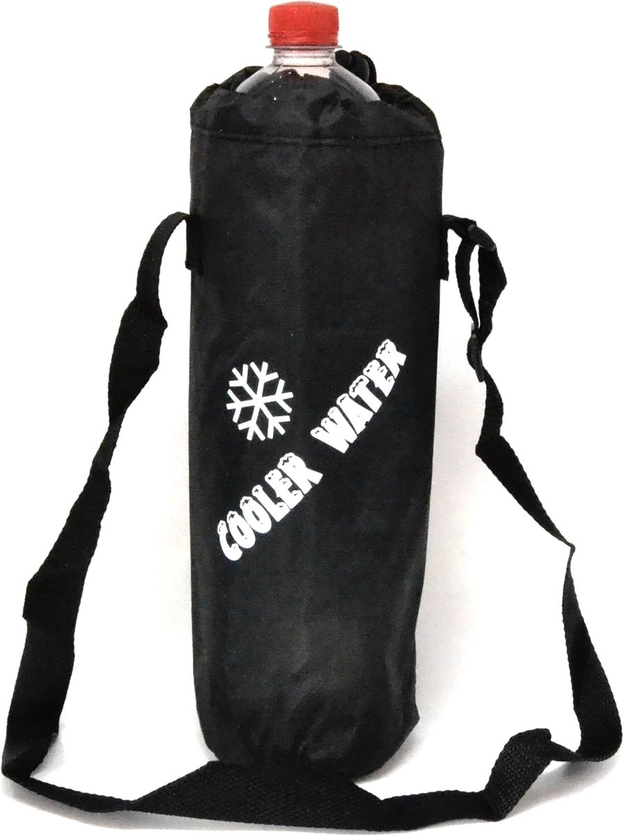 Thermo flessenhoes met lange riem, 1,5 liter, zwart, sneeuwvlokkendesign, flessentas, koeltas - ShopVlot