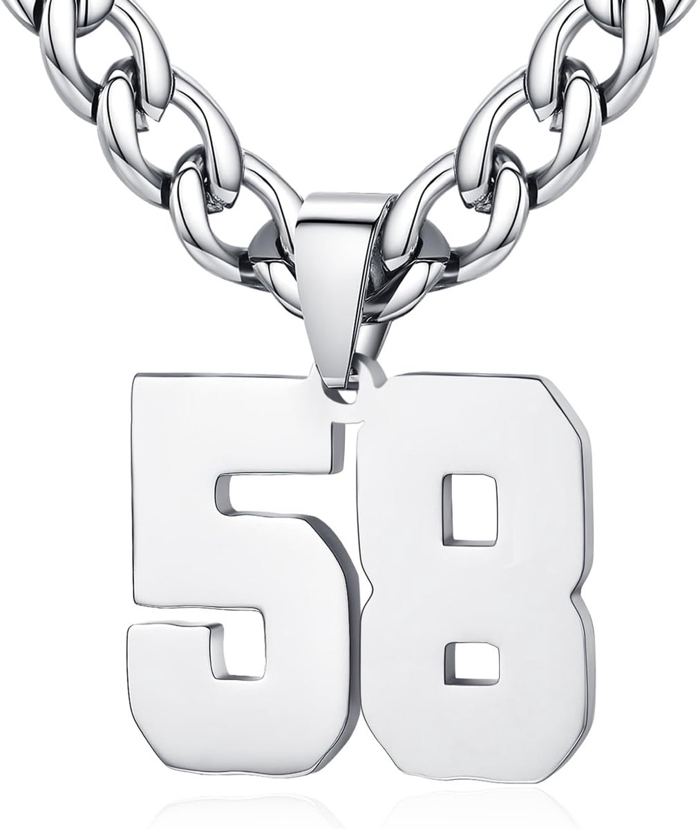 Mens Ladies Stainless Steel 0-99 Number Pendant Lucky Number Jersey Number Athlete Necklace Personalized with 6mm Wide - ShopVlot