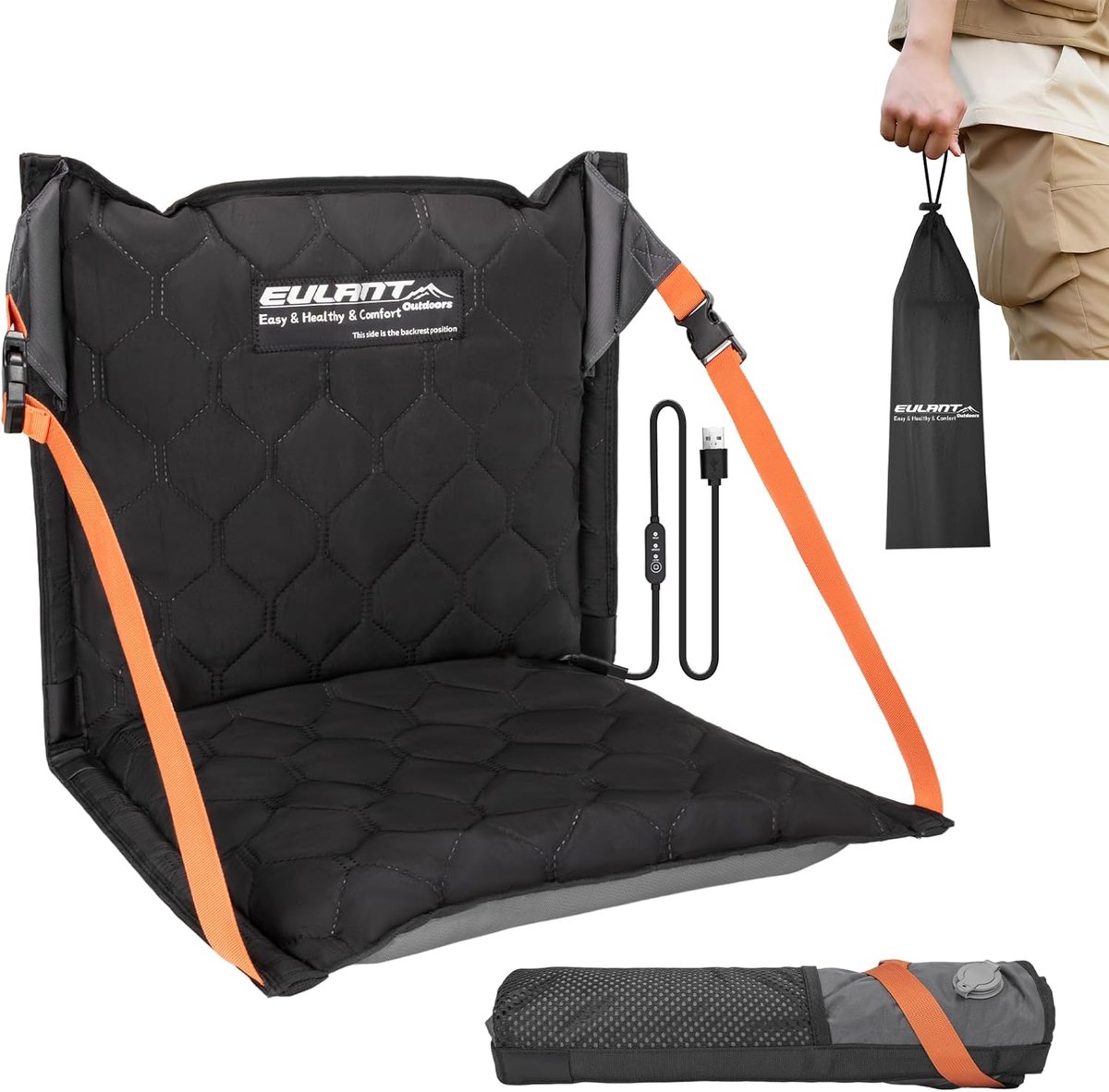 EULANT Inflatable Heated Stadium Seat Cushion with Backrest, Portable USB Stadium Chair for Camping, Outdoor - ShopVlot