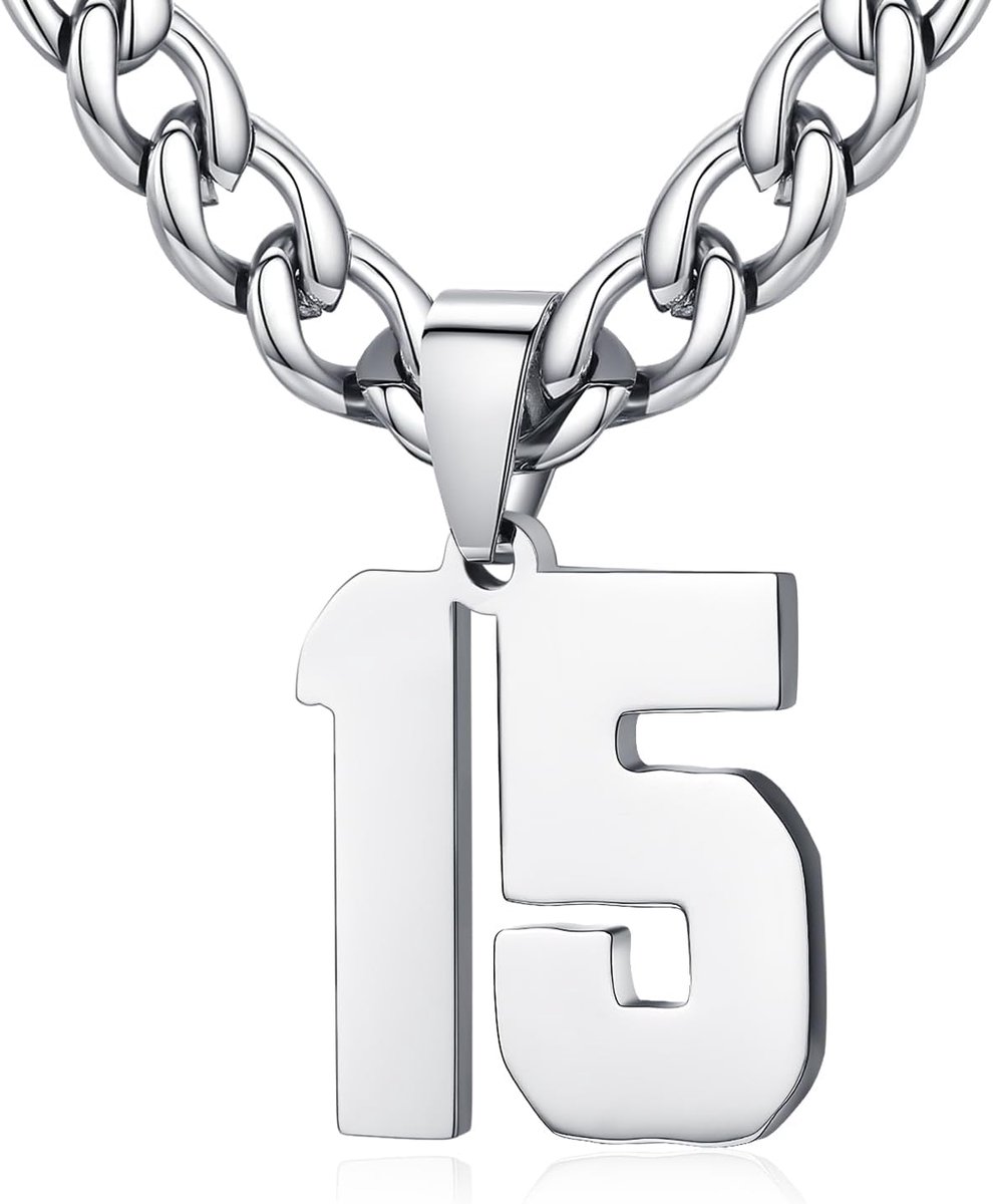 Mens Ladies Stainless Steel 0-99 Number Pendant Lucky Number Jersey Number Athlete Necklace Personalized with 6mm Wide - ShopVlot