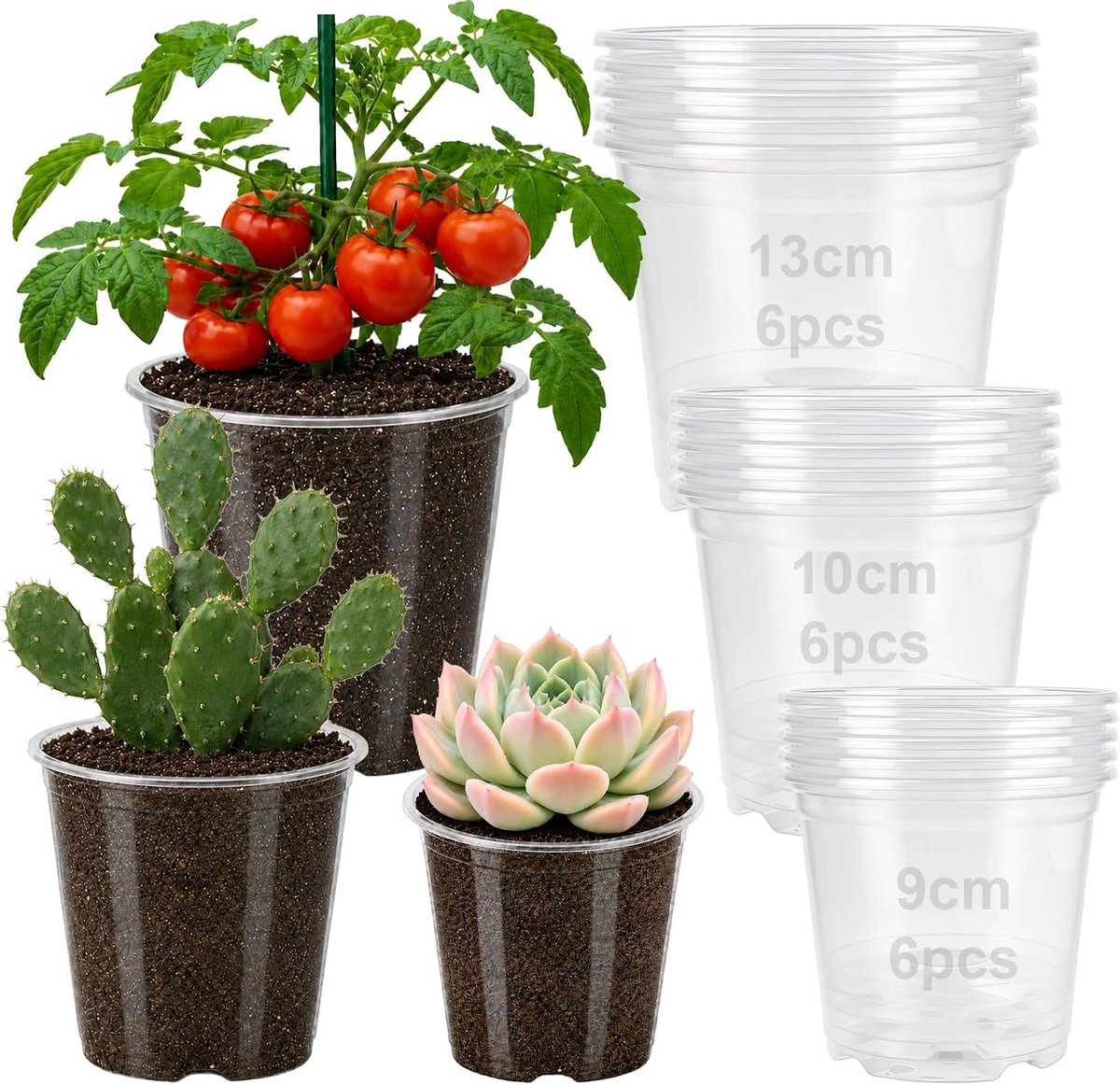 18 Pcs Grow Pots, Flower Pots, 3.5/3.9/13 cm, Transparent Cultivation Pot for Planting Coaster Orchid Pot, Transparent - ShopVlot