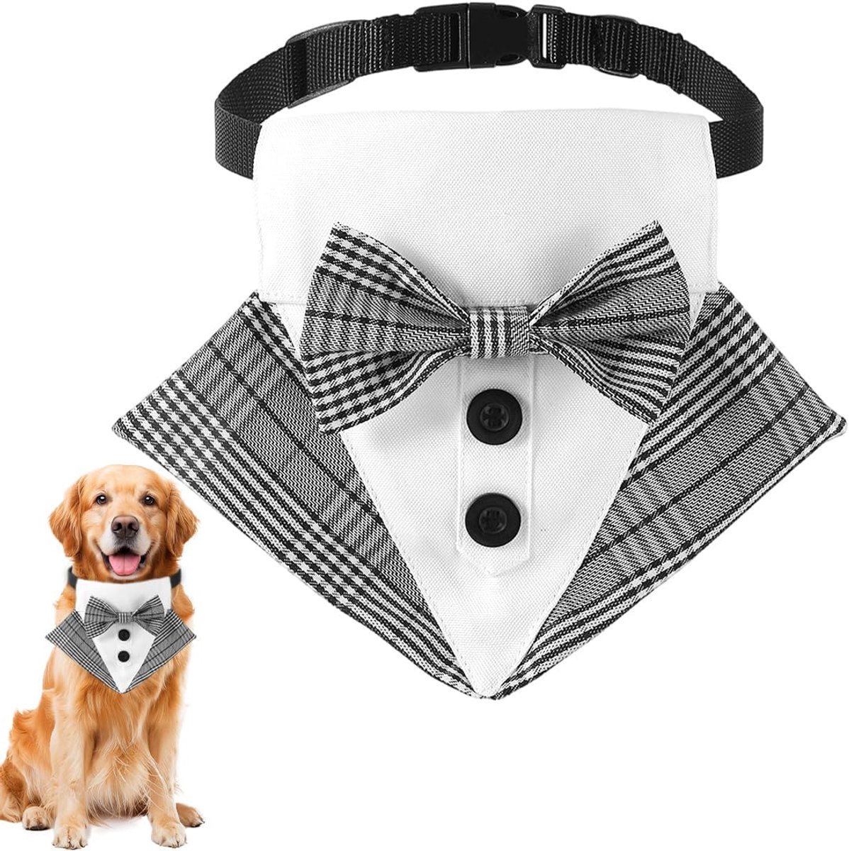 Dog Collar Tuxedo Formal Dress with Bow Tie Bandana Cotton Adjustable Dog Collar Cat Dog Collar Ideal for Weddings - ShopVlot