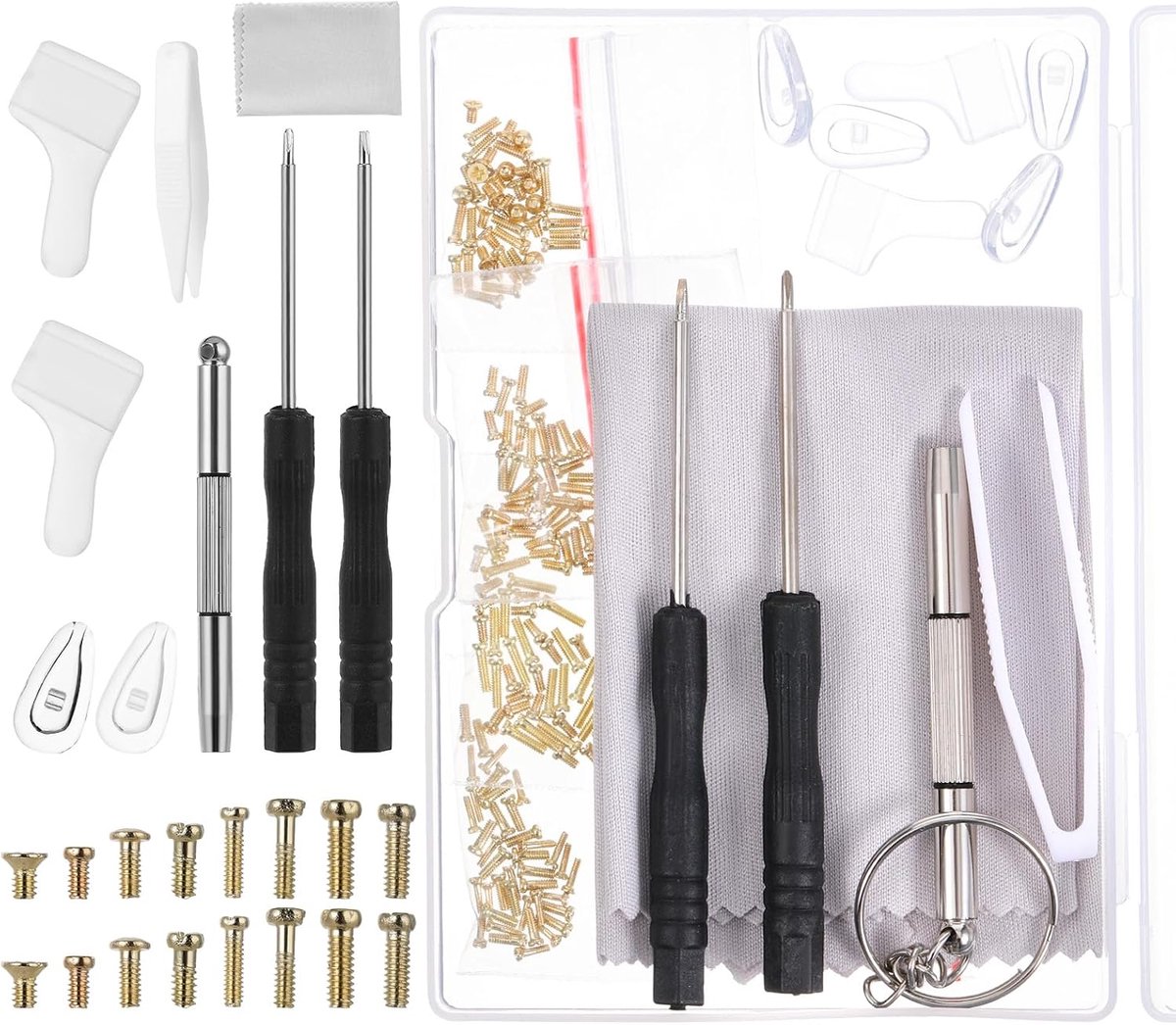 Reparatieset voor brillen, 150 stuks, brilschroeven, brillenreparatieset met schroevendraaier en pincet voor brillen - ShopVlot