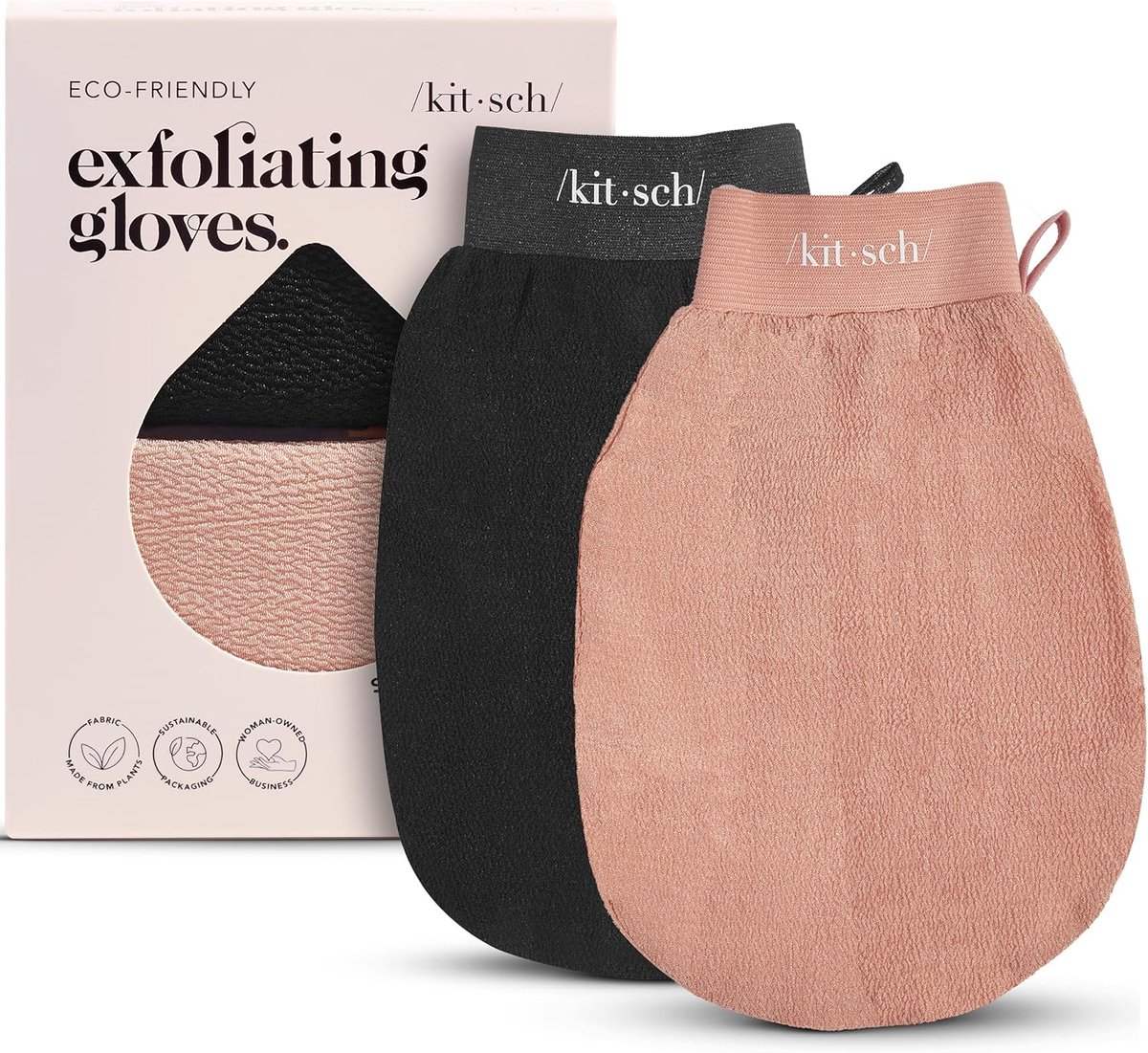 Kitsch Exfoliating Glove 2pcs – Exfoliating Mitt - Black & Terracotta - ShopVlot