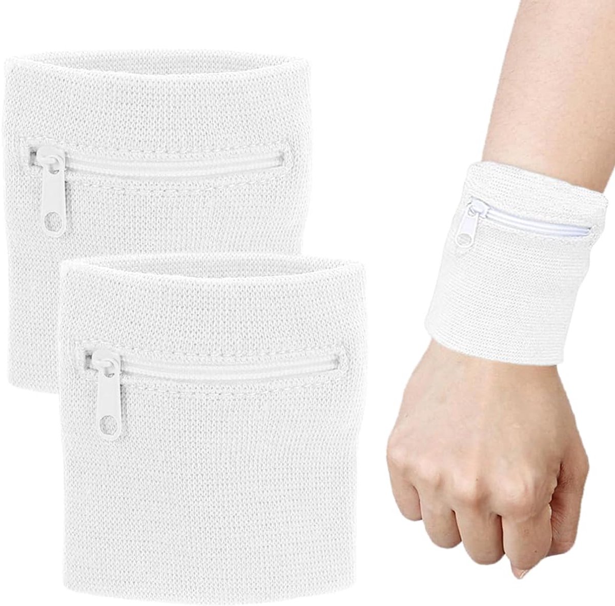 Pack of 2 Zippered Sports Bag Gym Basketball Bracelets Sweatbands Running Wrist Pack Wallet with Zip for Keys (Pink) - ShopVlot