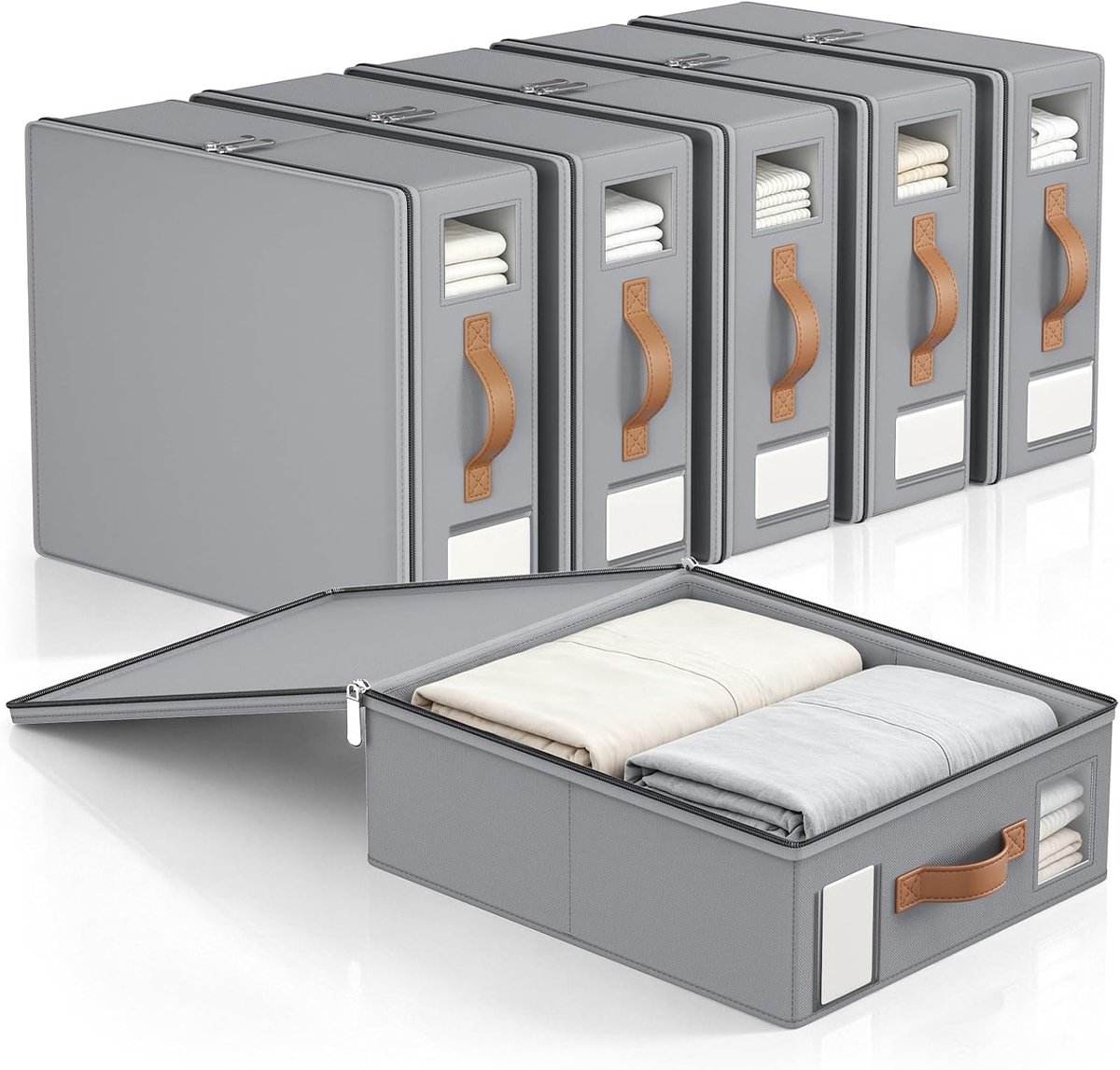 Set van 6 lakens, grijs, 30 x 40 x 11 cm, opvouwbare bedbox met dubbele ritssluiting en duurzaam polyurethaan, 13,2 - ShopVlot