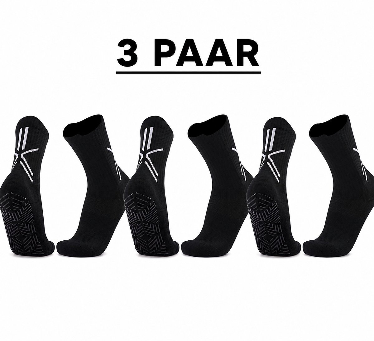 Gripsokken 3 Paar Zwart (39-45) – Antislip Sportsokken voor Voetbal, Fitness & Pilates – Anti-Blaren – ProForm Performance Pro