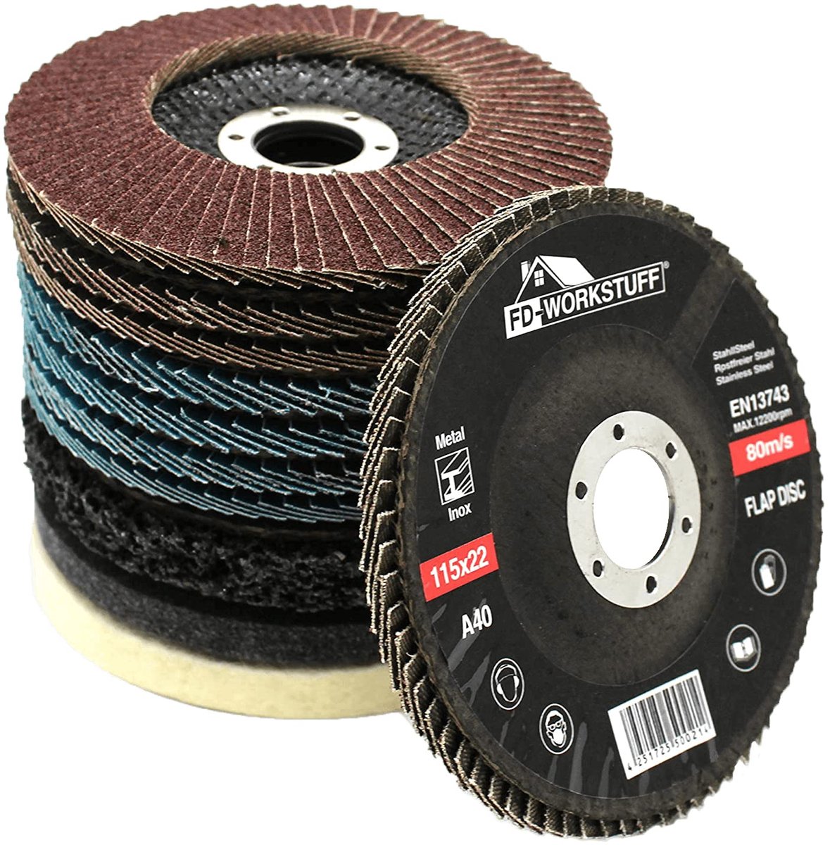 Impeller discs and polishing discs set, 11 pieces, diameter 115 mm, 4 x blue (inox), 4 x brown (standard) grit - ShopVlot