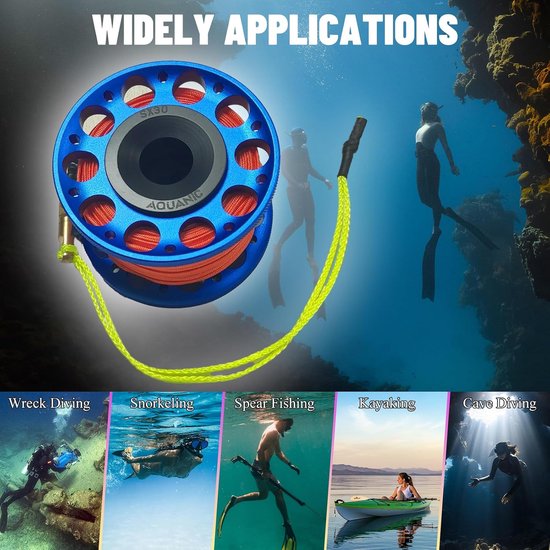 Diving Reel 100FT Finger Reel with Dive Double Sided Bolt Snap Clip Aluminum Diving Finger Spool Reel for Snorkeling - ShopVlot — afbeelding 2