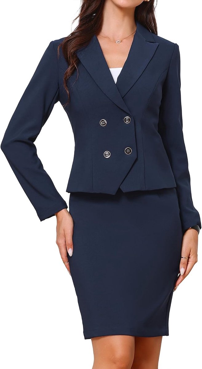 Allegra K Women's Business Suit, 2 Piece Elegant Long Sleeve Lapel Set Formal Office Skirt Suit - ShopVlot
