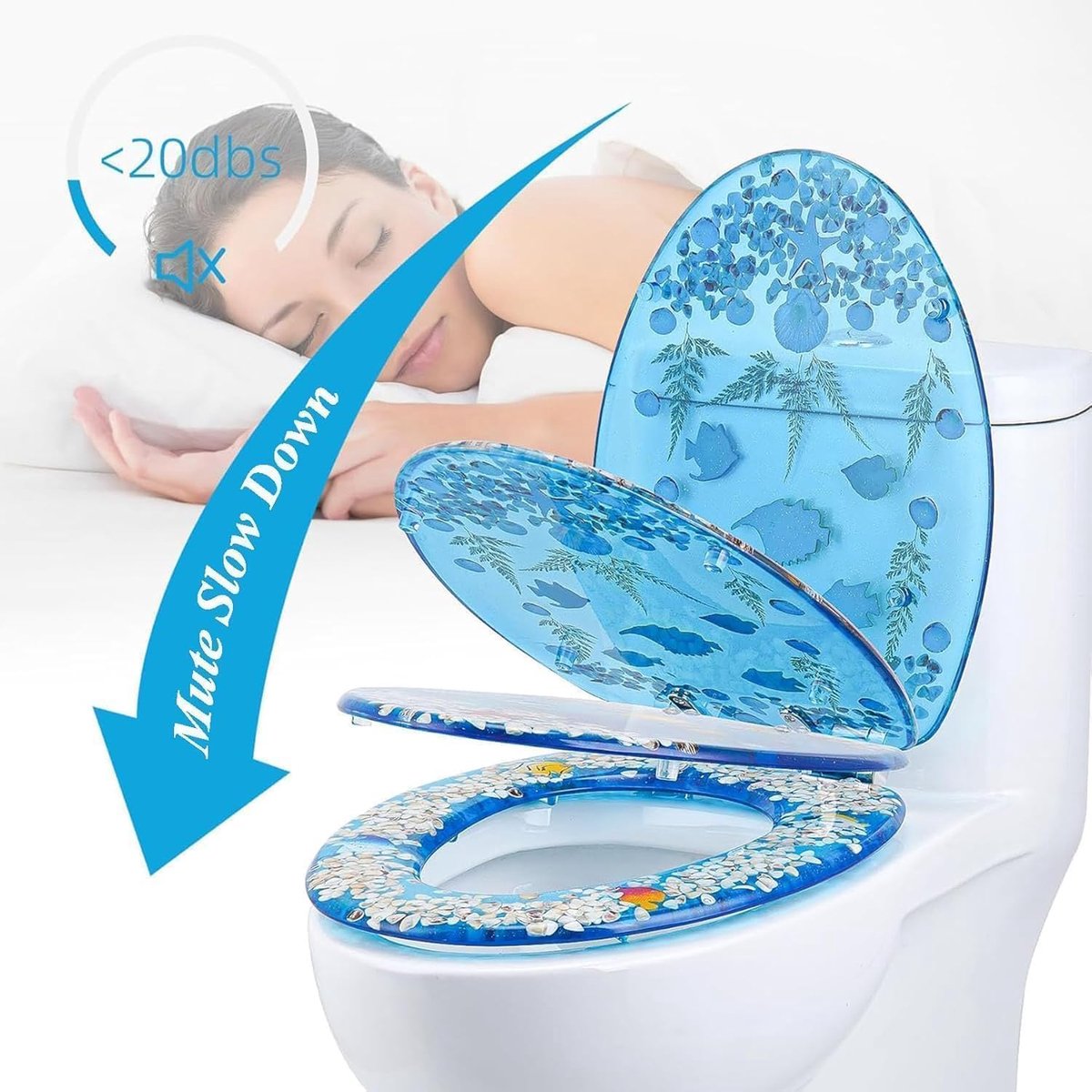 Premium toilet seat made of blue ocean resin, soft-close function with antibacterial effect, slow closing, quick - ShopVlot
