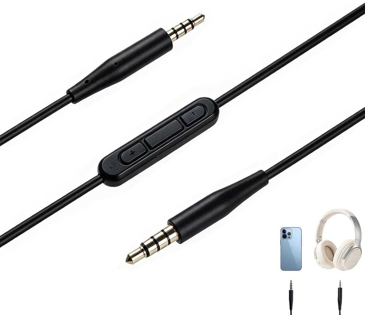 Audiokabel 2,5 mm naar 3,5 mm compatibel met QC25 QC35 QC45 - 2,5 mm naar 3,5 mm, microfoon en volumeregeling - ShopVlot