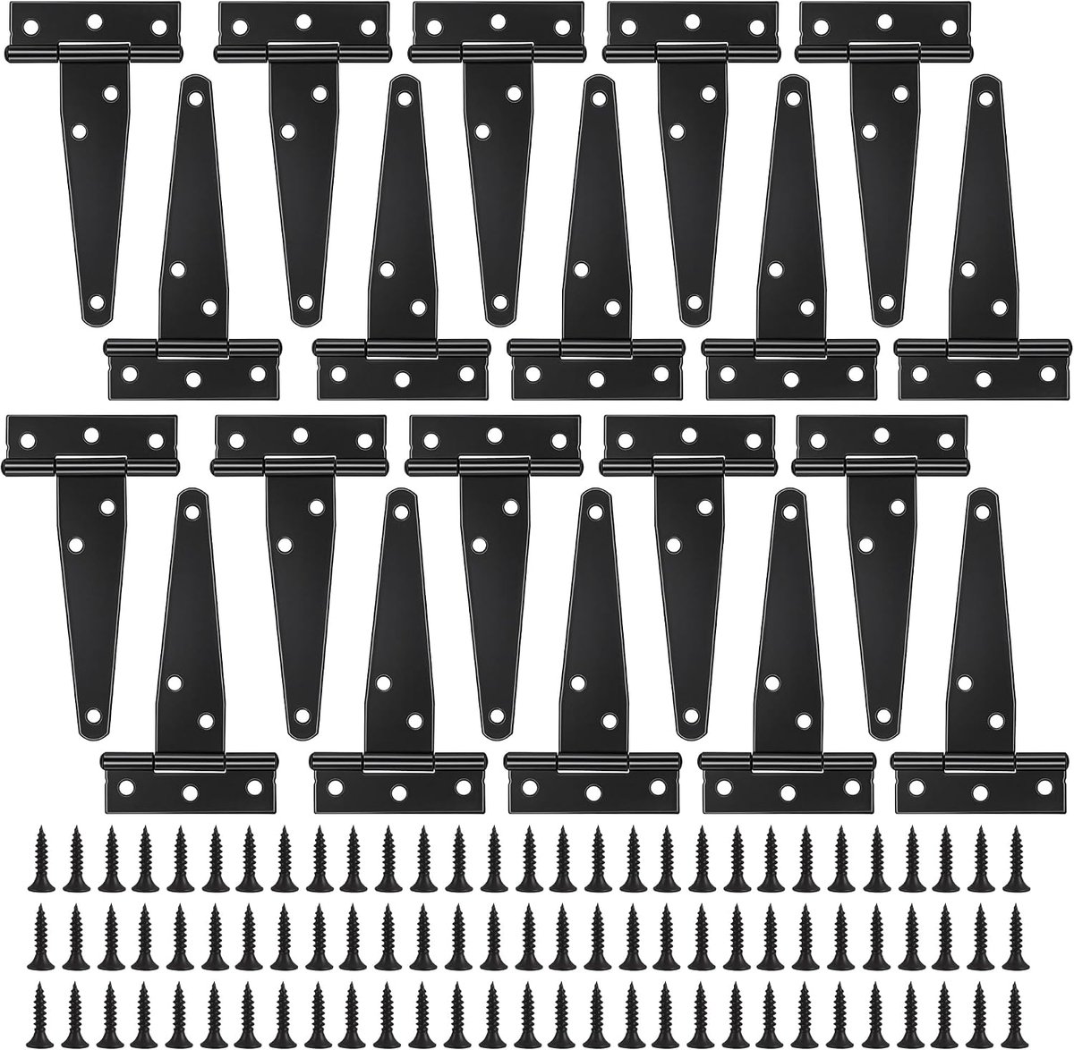 20 stuks T-scharnieren, zwart, 10 cm, T-vormige deurscharnieren, verzinkt ijzer, kruisophanging met schroeven, zware - ShopVlot