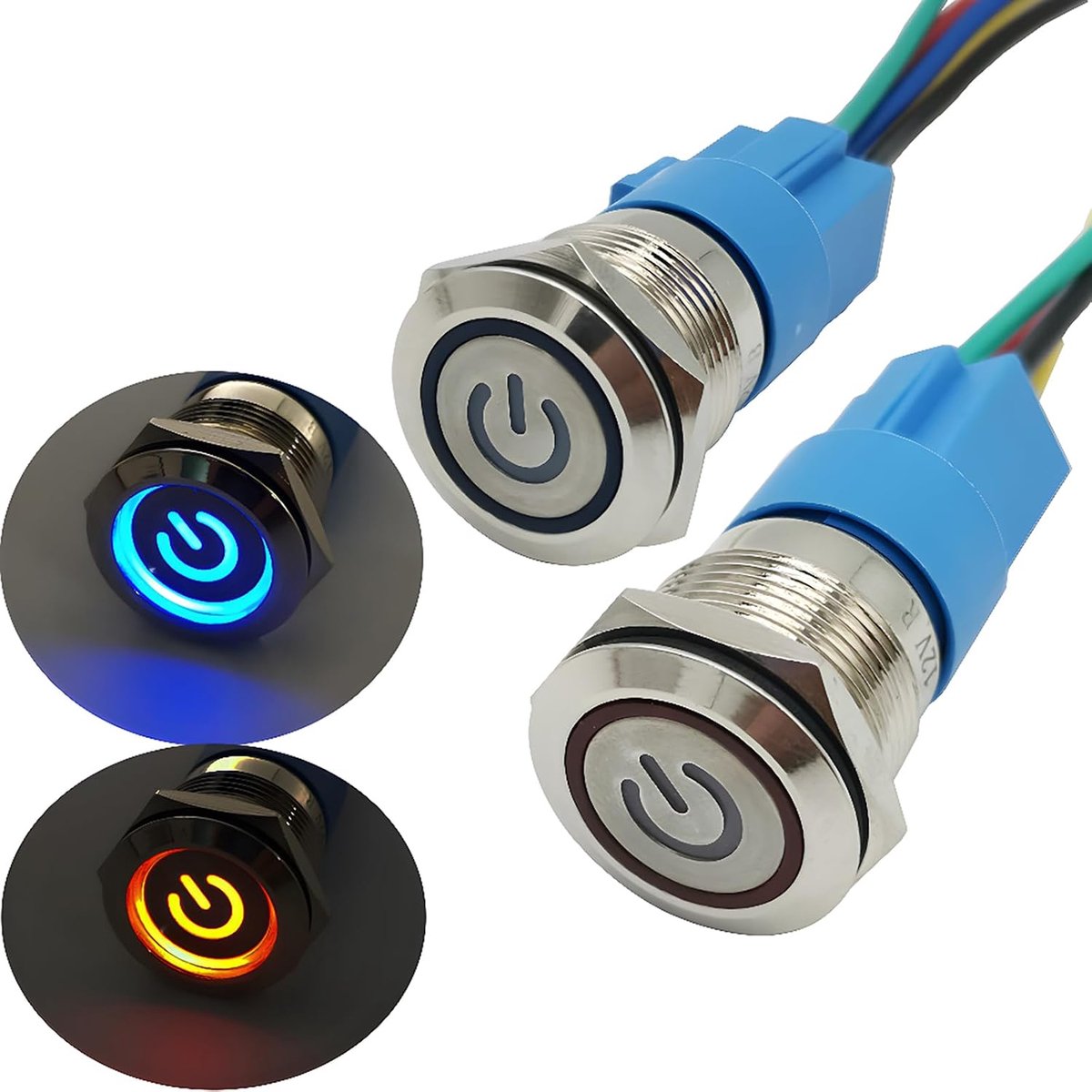 CESFONJER Self-locking Push Button Switch with Power Symbol, IP67 LED Button, LED Push Button for Car with 23cm Cable - ShopVlot