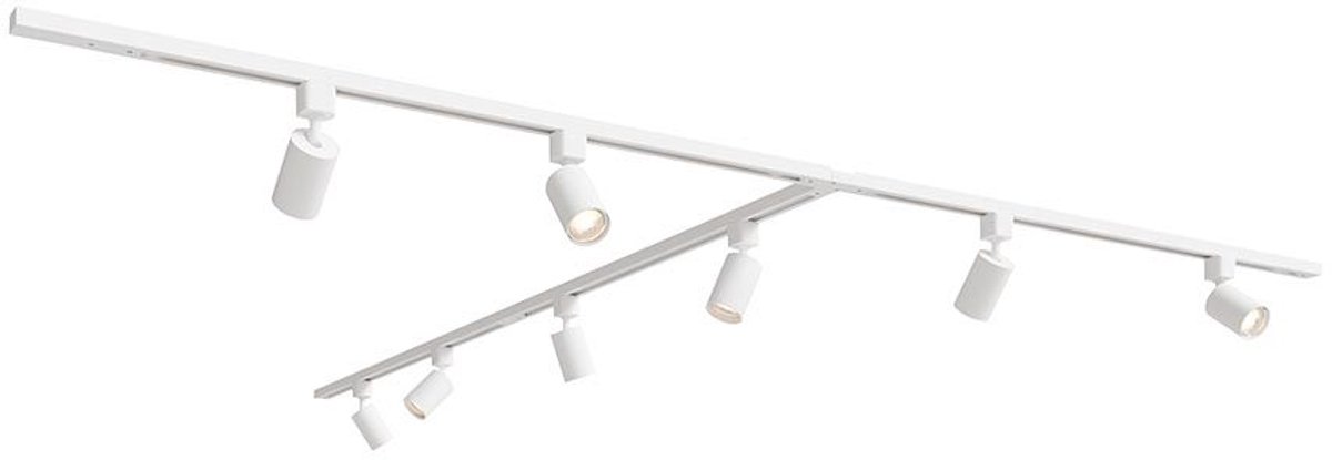 HOFTRONIC railverlichting pakket T-vorm – 4x 1 meter rails – 8 dimbare GU10 railspots 2700K warm wit – aluminium wit – IP20 – modulair – 230V – railverlichting woonkamer keuken