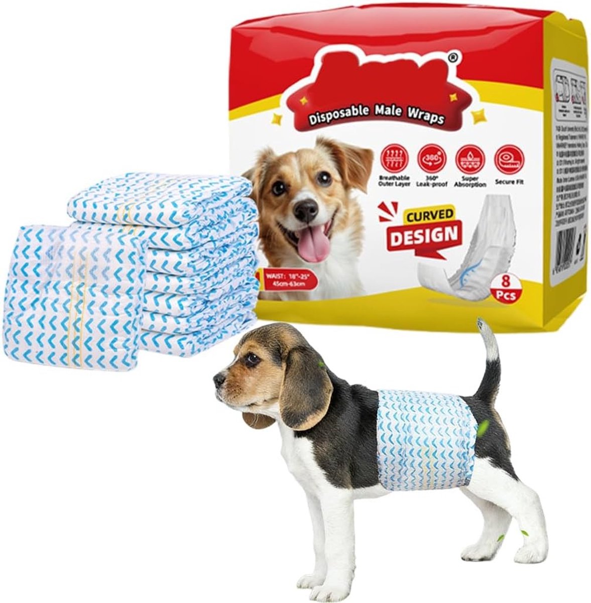 Wegwerpluiers voor mannelijke honden - Incontinentie, training en reizen (maat M) - 8 stuks