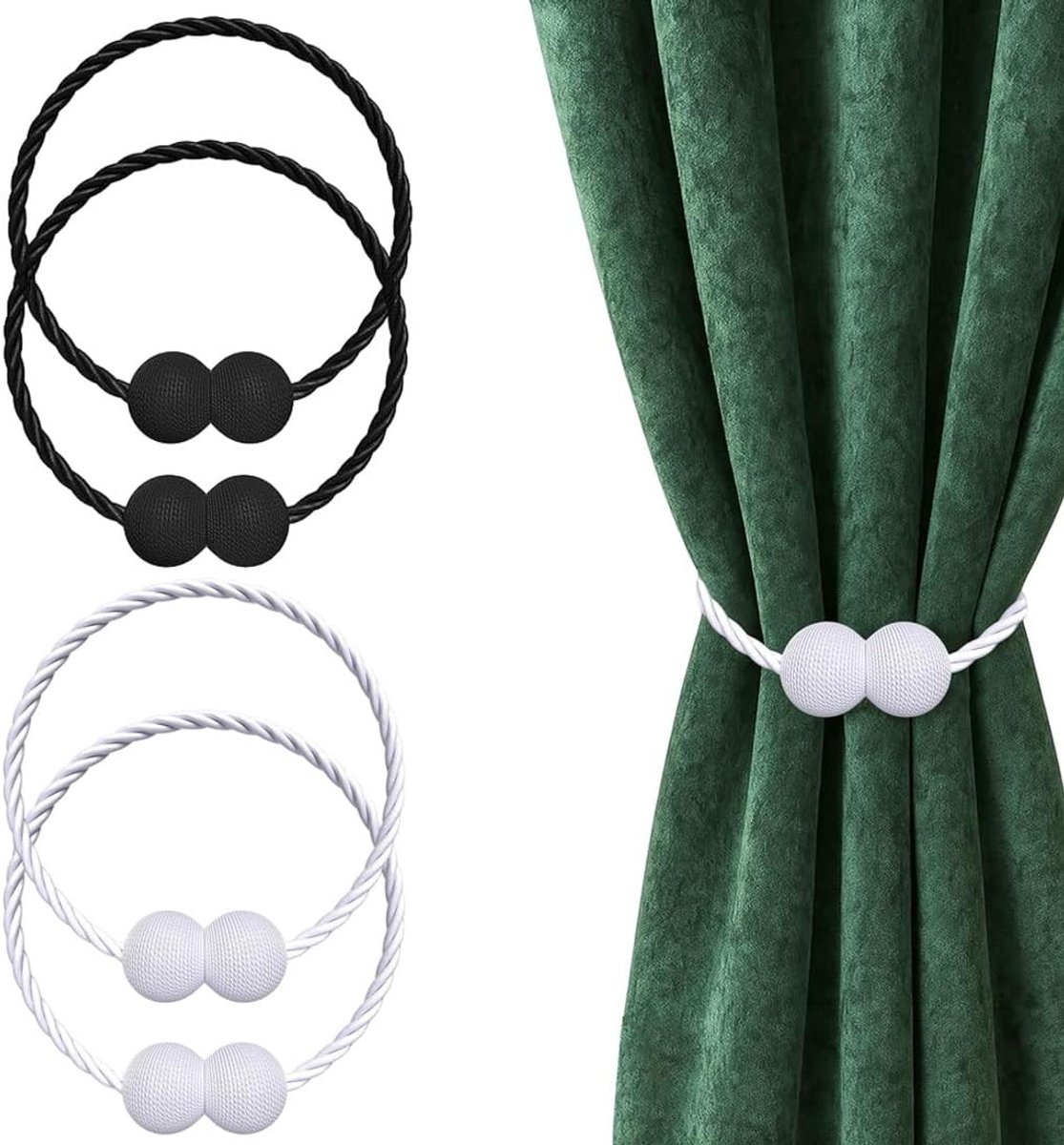 Magnetische gordijnhaken set van 4, 2 zwarte en 2 witte houders, 49 cm lang, ideaal voor woonkamer en slaapkamer, raamdecoratie en gordijnsteunen