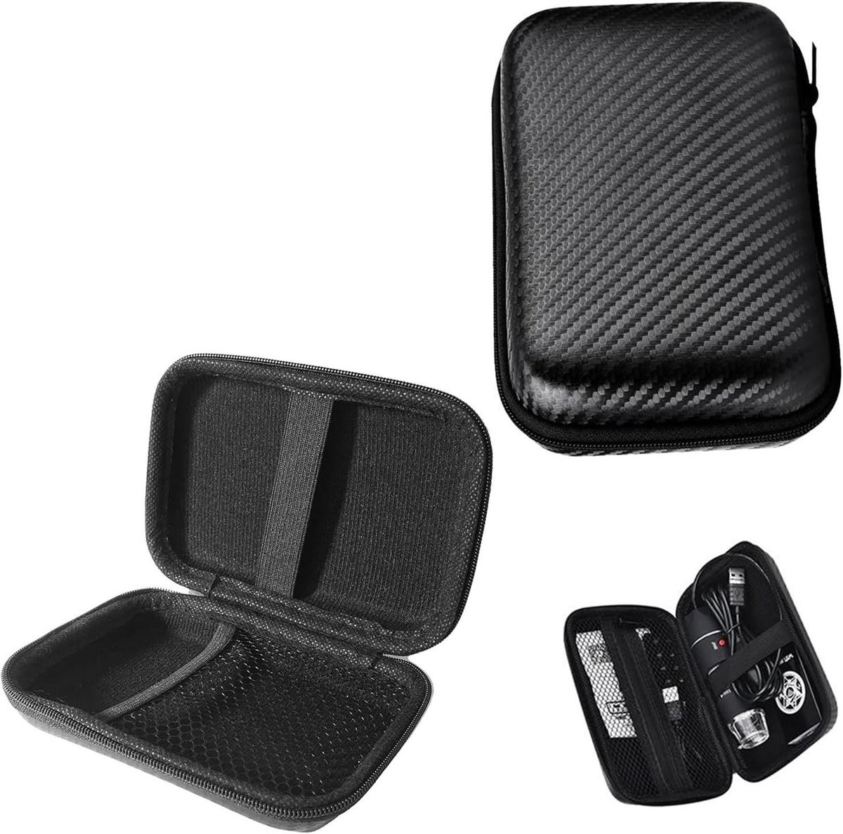 Draagbare beschermende opbergcase voor kabels, oordopjes, powerbank en datakabels (16 x 10 x 5 cm)