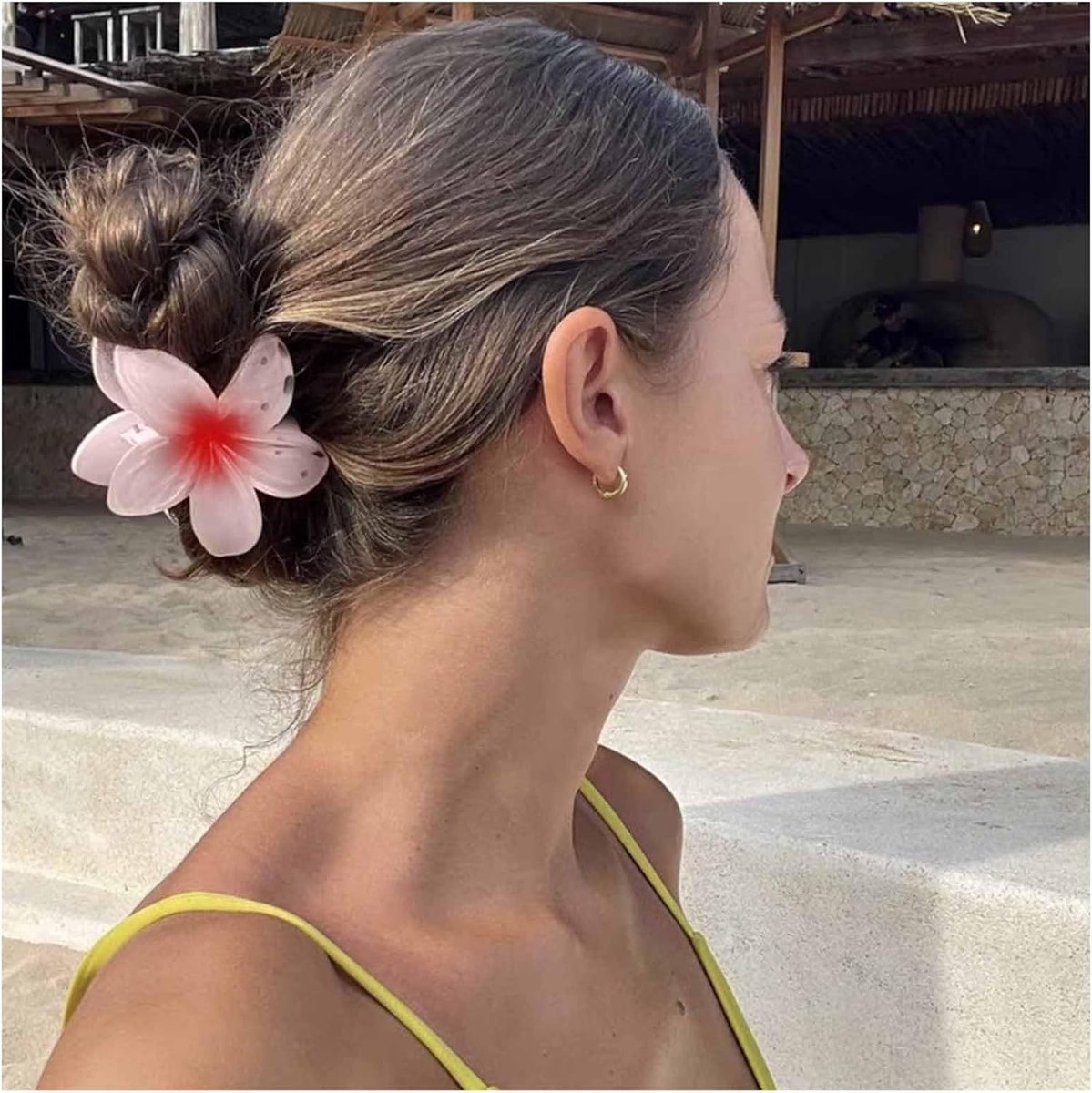 Plumeria Hawaiian Hair Clip Large Flower Tropical Hair Clip Beautiful Acrylic Hair Clip Pink Orange - ShopVlot