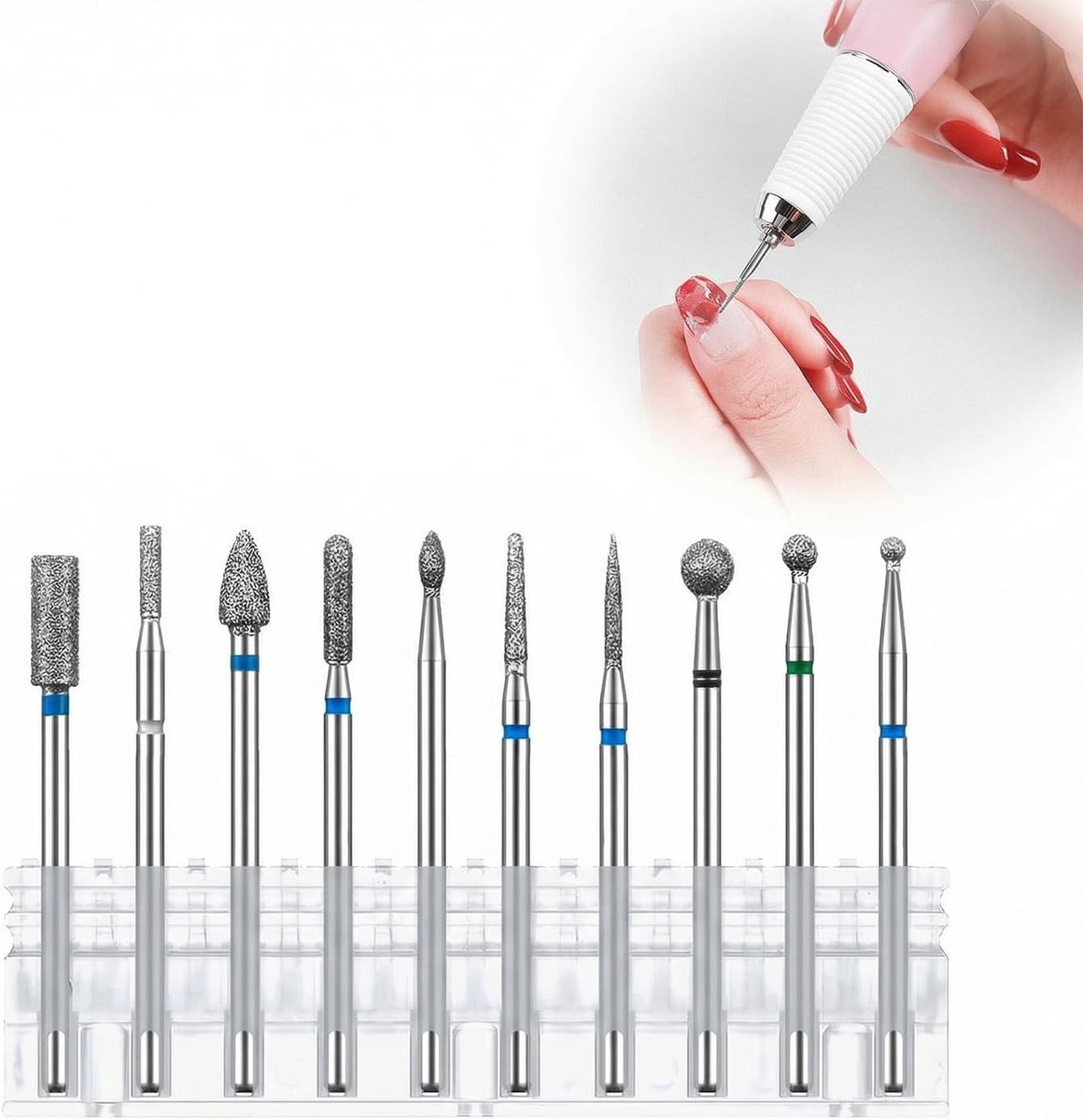 Professionele Set van 10 Diamant Boortjes voor Nageldrill, Perfect voor Acrylnagels, Gel Nagels en Pedicure Tools