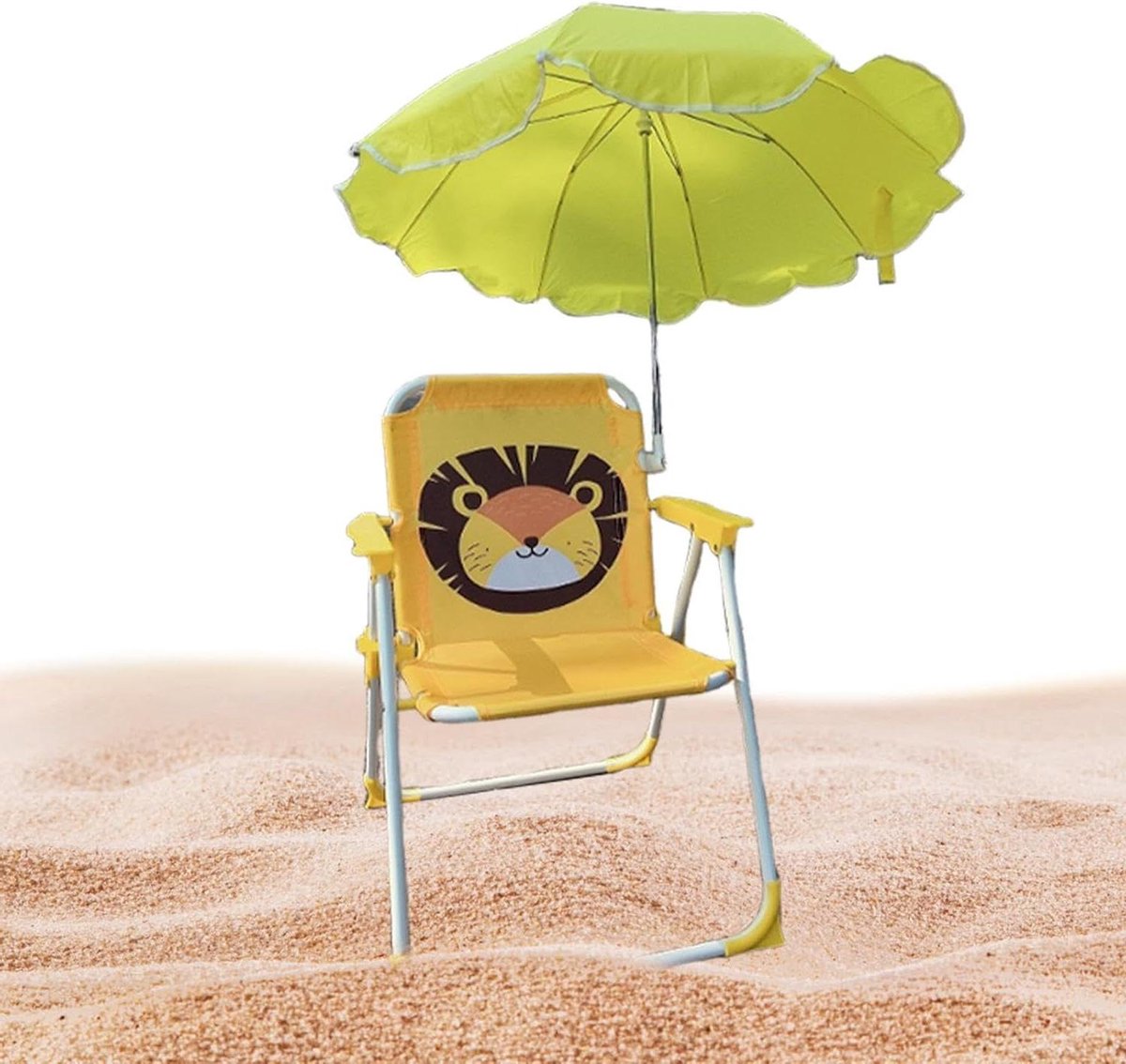 Kinder Parasol Stoel - Opvouwbare Stoel Strand - Buiten Zitten - Met Geïntegreerde Zonwering - 38x52cm - Leeuw