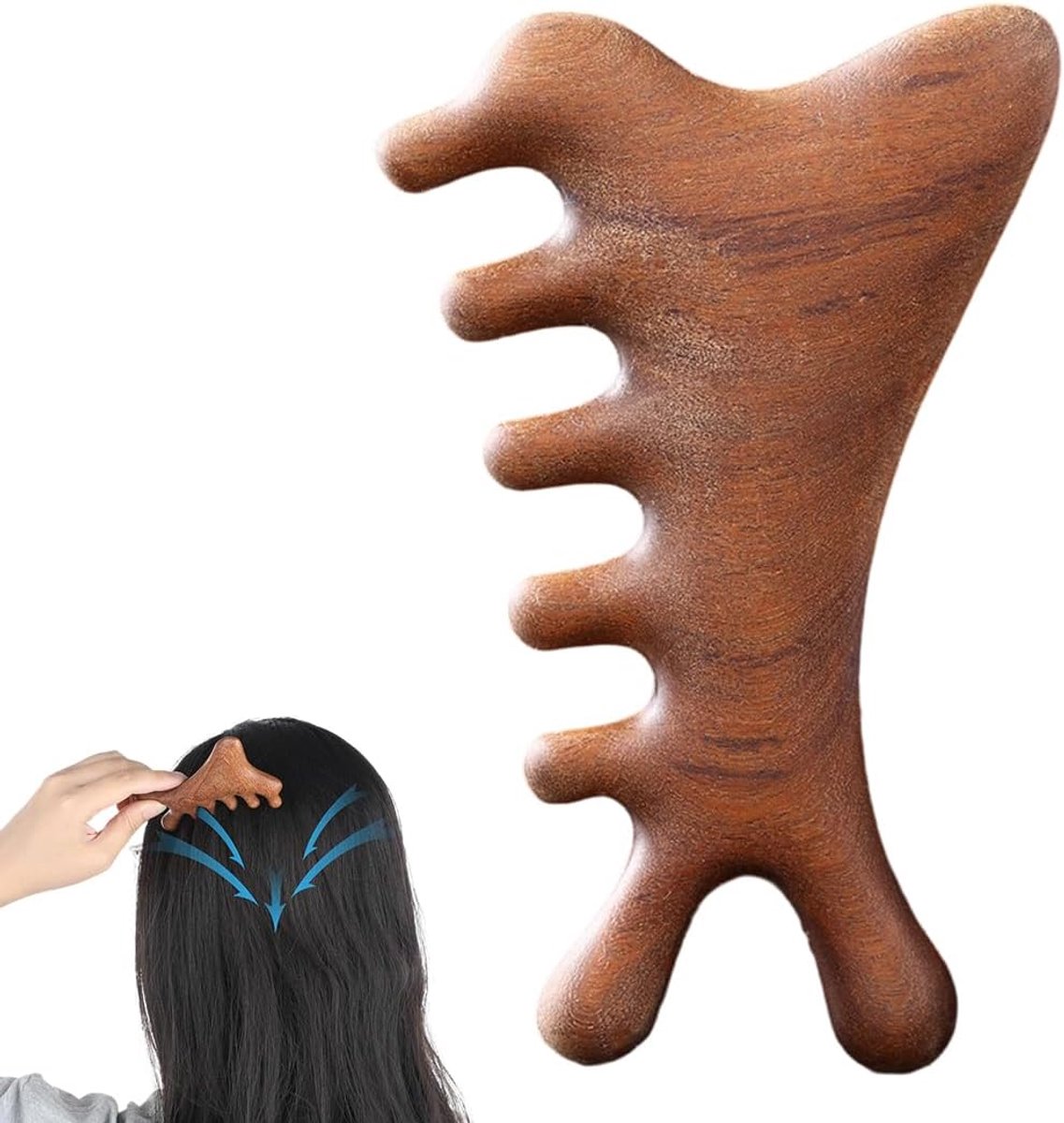4-in-1 kam van sandelhout, multifunctioneel massageapparaat voor hoofdhuid Gua Sha, voor mannen en vrouwen, ideaal - ShopVlot