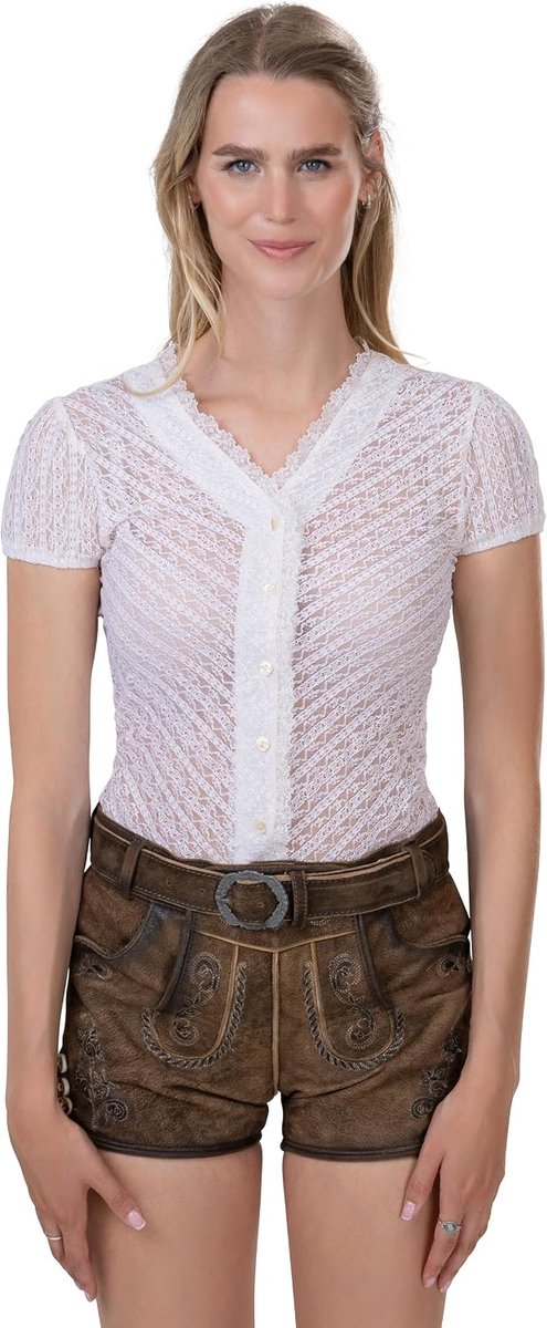 Schöneberger Trachten Couture Women's costume body made of lace, cream white, elegant partially transparent costume - ShopVlot