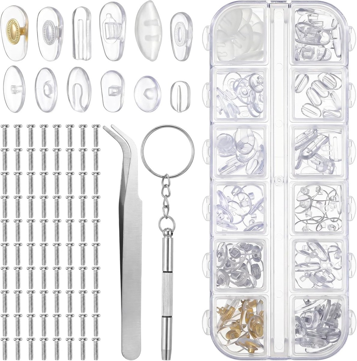 Glazen neuspads silicone set - 60 paar 12 stijlen - complete reparatieset met schroeven en gereedschap - ShopVlot