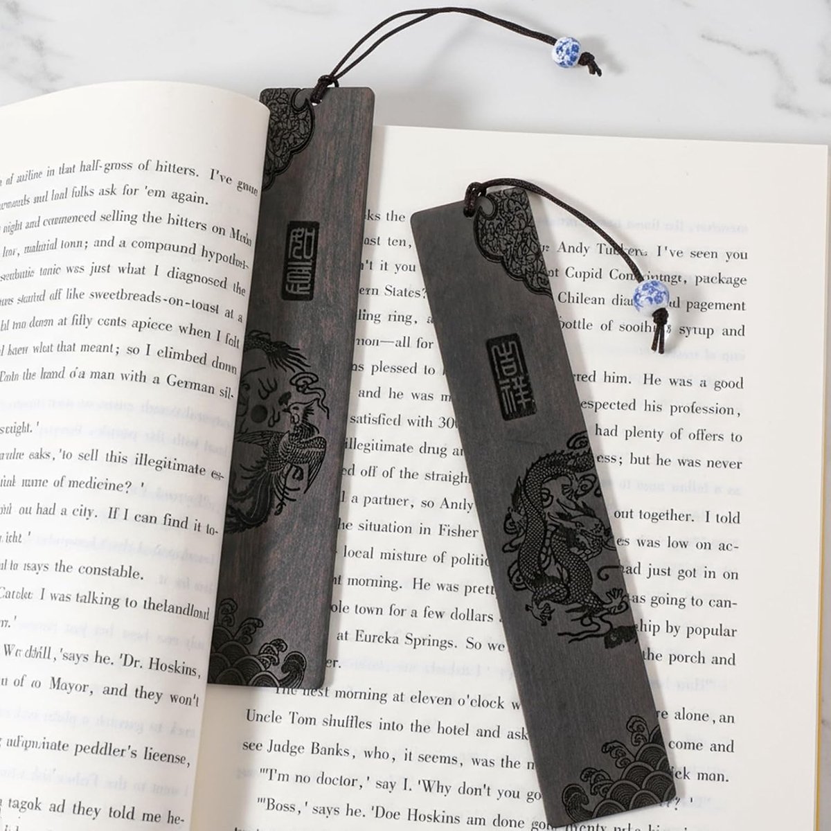 Houten boekenlegger set - handgemaakt - vintage design - perfect voor boekliefhebbers - ShopVlot