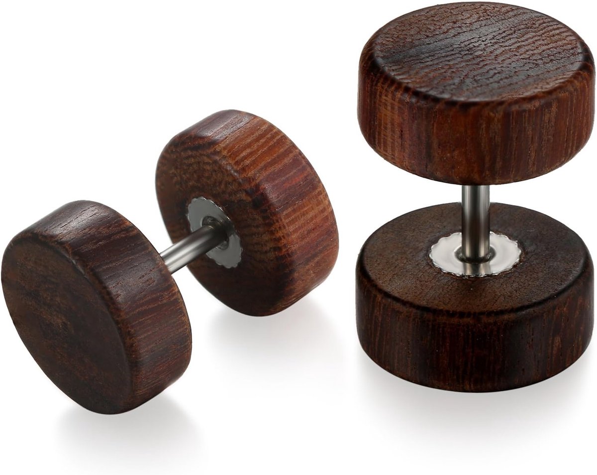 Houten oorstuds 10mm - donkerbruin - voor mannen en vrouwen - natuurlijke uitstraling - ShopVlot