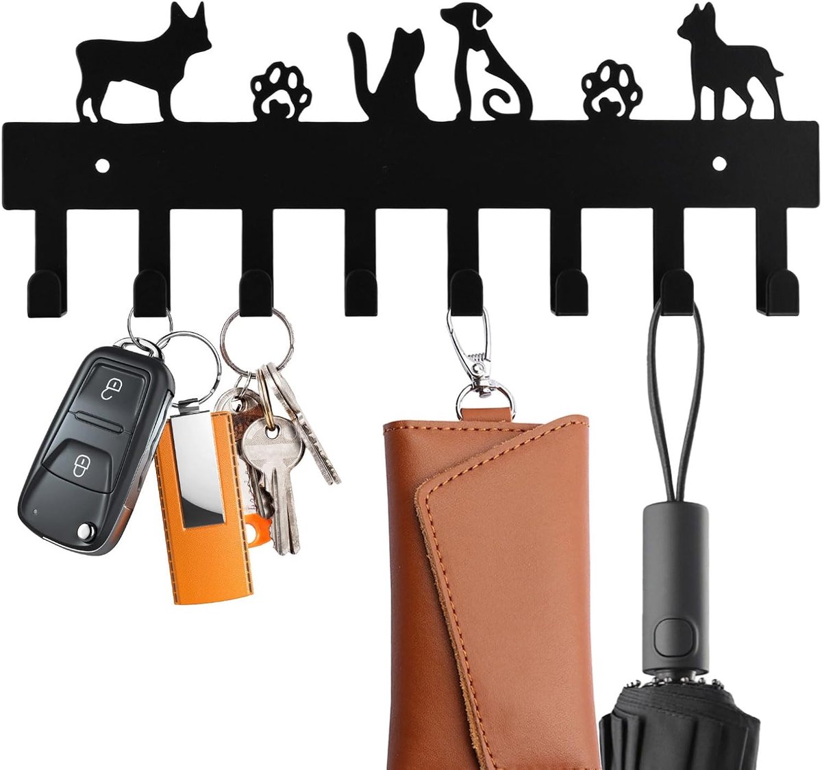 Sleutelhanger met 8 hondenhaken - metalen constructie - creatieve wanddecoratie - ideaal voor entree - ShopVlot
