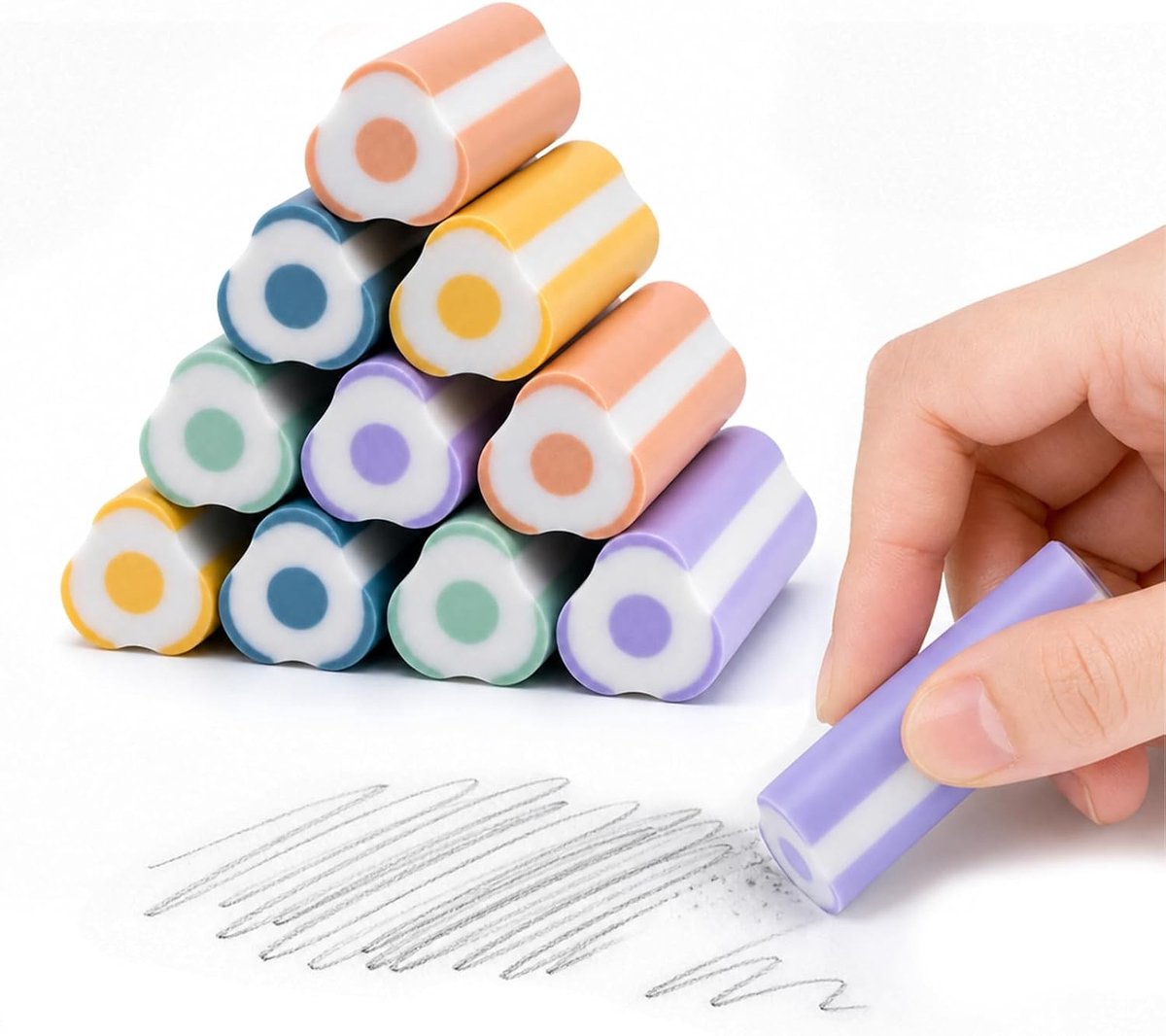 Gummen potloodvorm - 10 stuks - 5 kleuren - ergonomisch handvat - perfect voor school en tekenen - ShopVlot