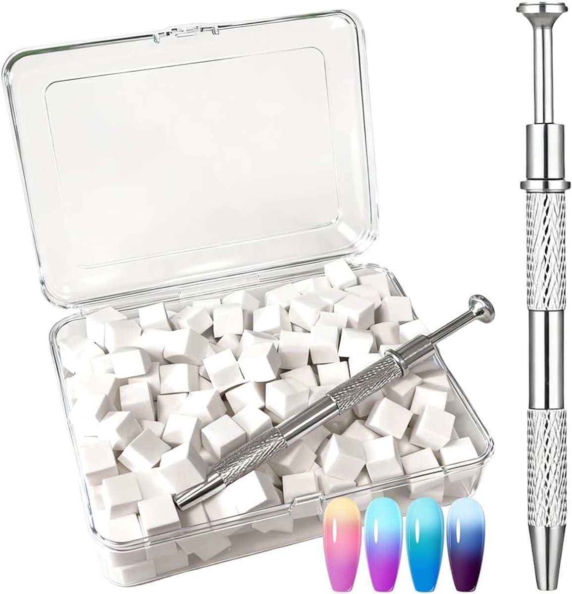 Nail Art Sponge Set 200 Stuks - Zachte Mini Ombre Borstels - Inclusief Metalen Grippen - Creëer Mooi Kleurovergangen - ShopVlot