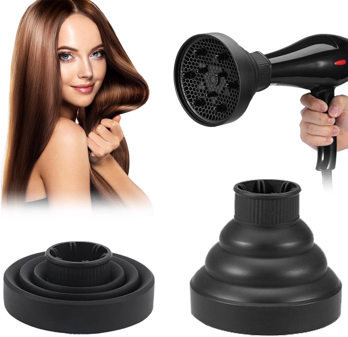 Haardroger Diffuser - Zwart - Draagbaar - Siliconen - Voor Krullend Haar
