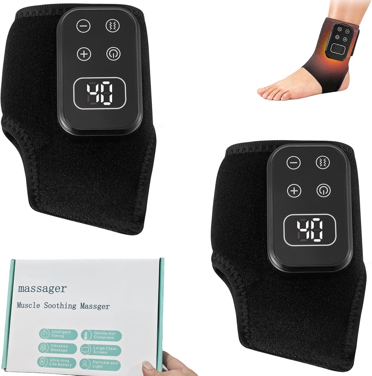 Draadloze voetmassager 3-in-1 met warmte - 5 vibraties, 6 warmtestanden - voor ontspanning van hiel en voet - ShopVlot