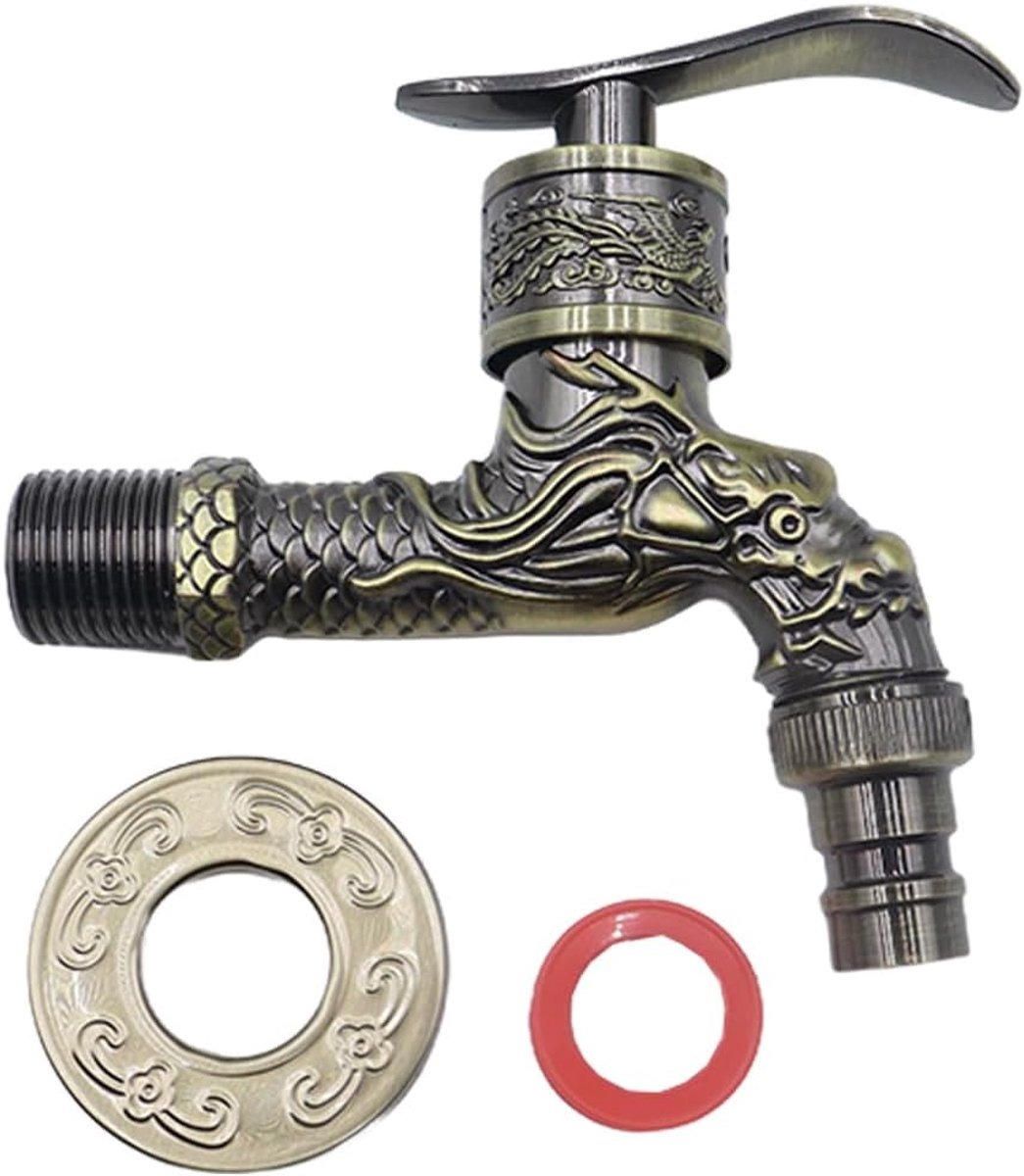 Waterkraan zinklegering 1/2 inch - drakenuitloop - vintage stijl - perfect voor tuin en wastafel - ShopVlot